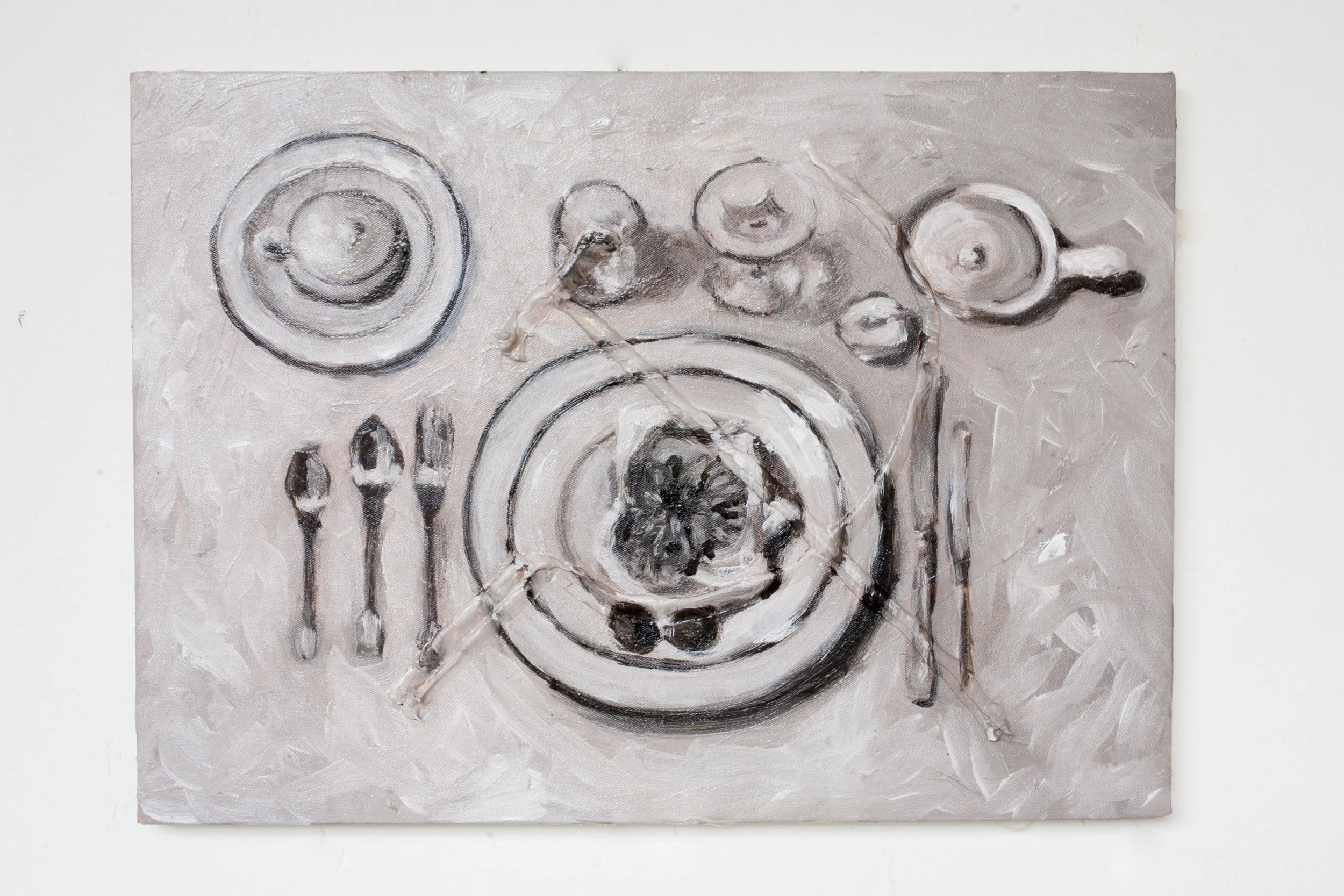 Zu Viele Hintergrund, 2023, oil and silicon on canvas, 33 x 46 cm