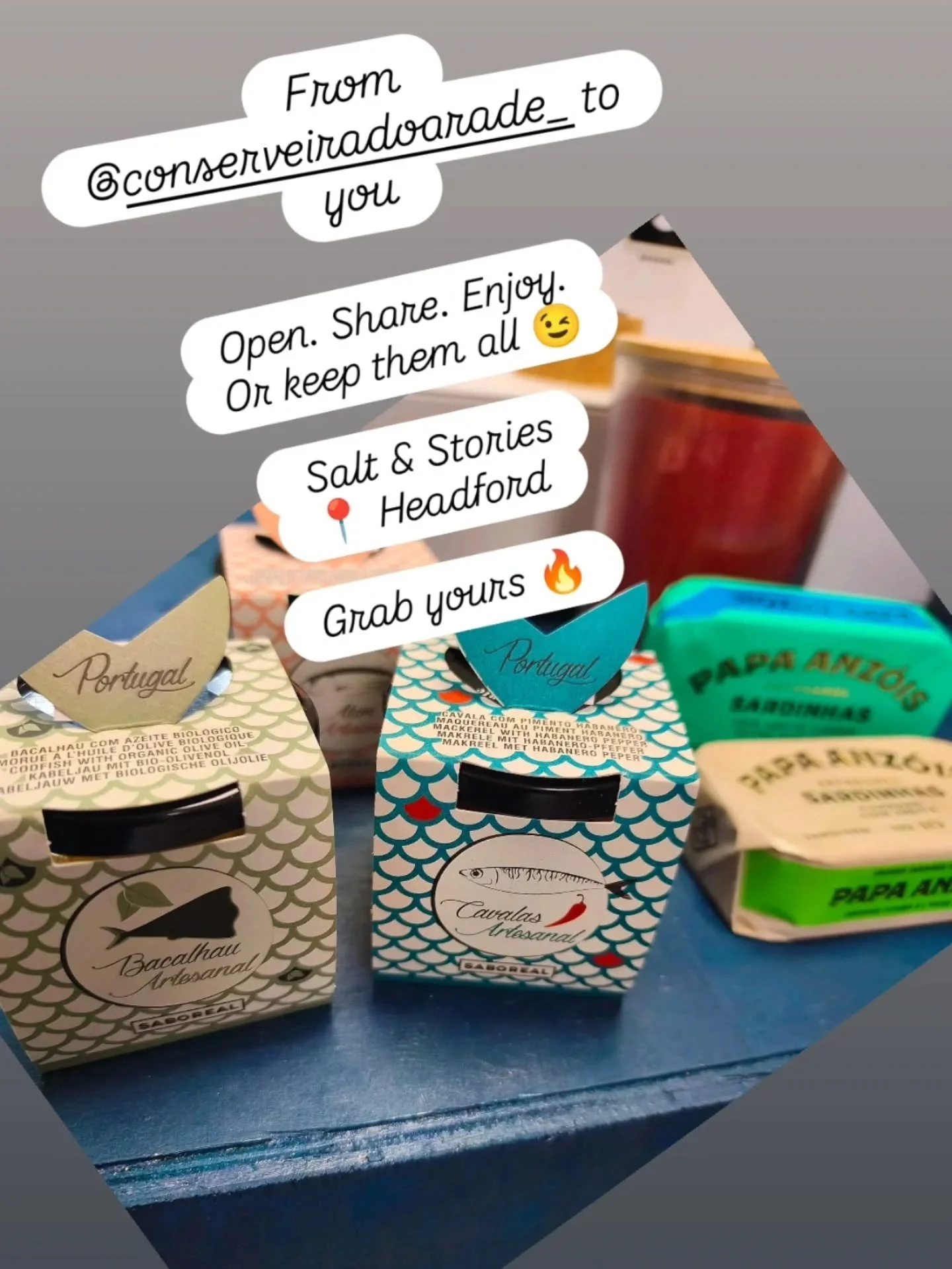 One of our faves from an incredible producer: @conserveiradoarade_ 🐟✨

Petiscadas &amp; Sardines = a must-have 😋
Perfect for:
🫒 Grazing boards
🍷 Wine nights
🎁 Gifts

Come grab yours at Salt &amp; Stories!

#ConservasDoArade #SaltAndStories #Peti
