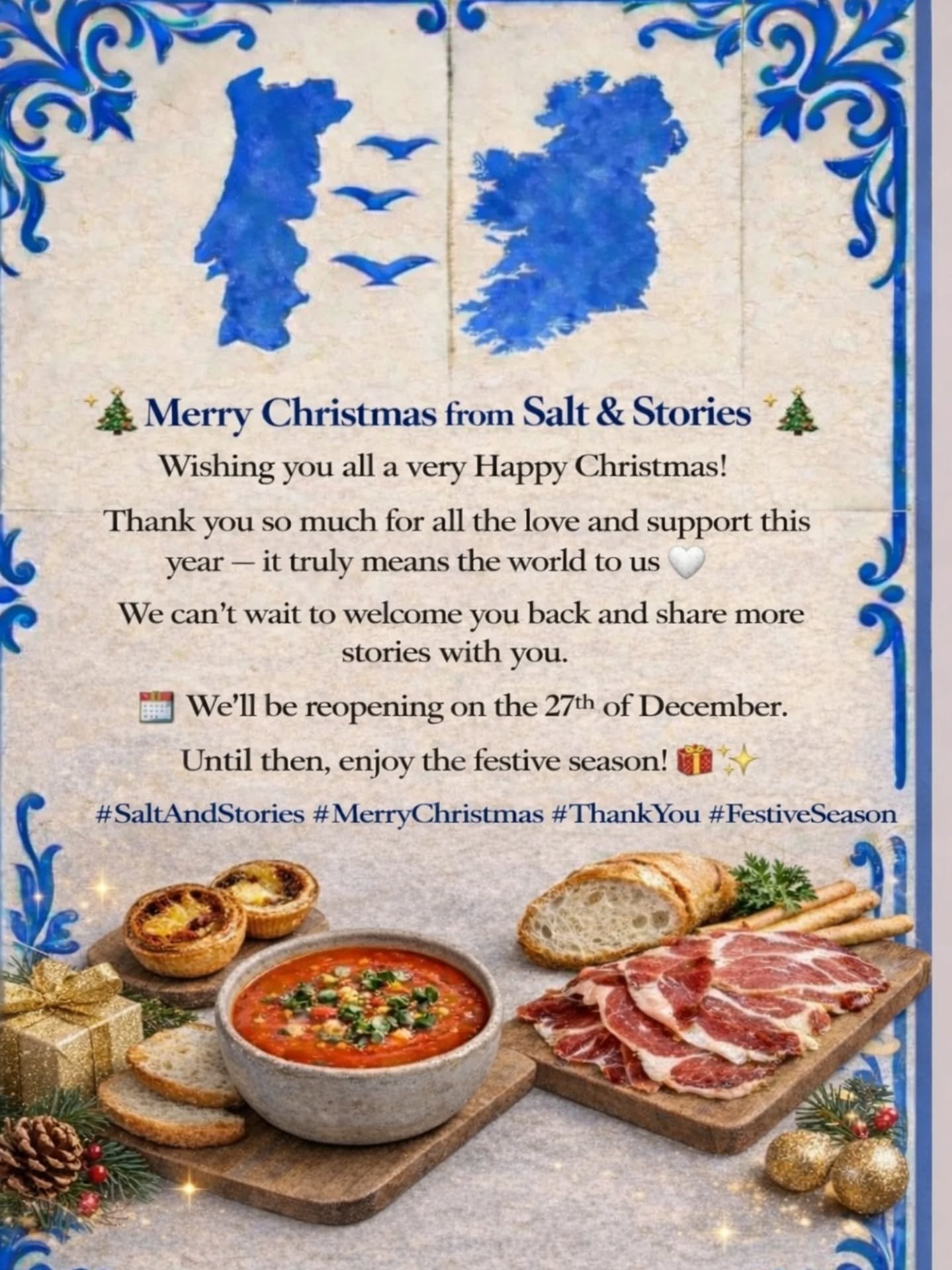 🎄✨ Merry Christmas from Salt &amp; Stories ✨🎄
Wishing you all a very Happy Christmas!

Thank you so much for all the love and support, it truly means the world to us 🤍

We can&rsquo;t wait to welcome you back and share more stories with you.

📅 W
