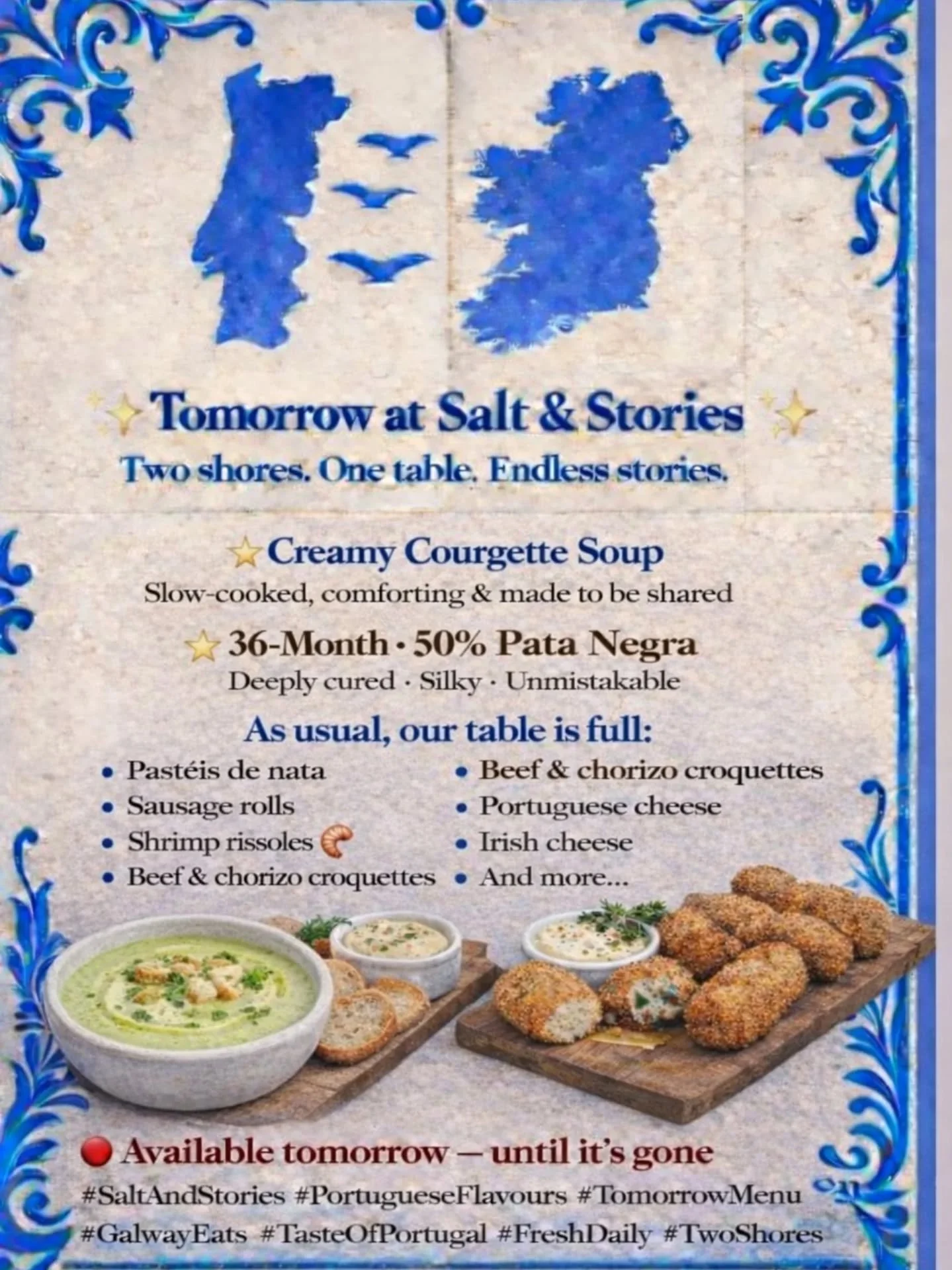 🥣 Creamy Courgette Soup on tomorrow!
Smooth, comforting and full of flavour 🤍
🌿 Gluten free
Alongside our soup, you&rsquo;ll find all our other goodies waiting for you too ✨

📍 Salt &amp; Stories
Headford town
⏰ Open from 8:30am to 5:30pm
Come by