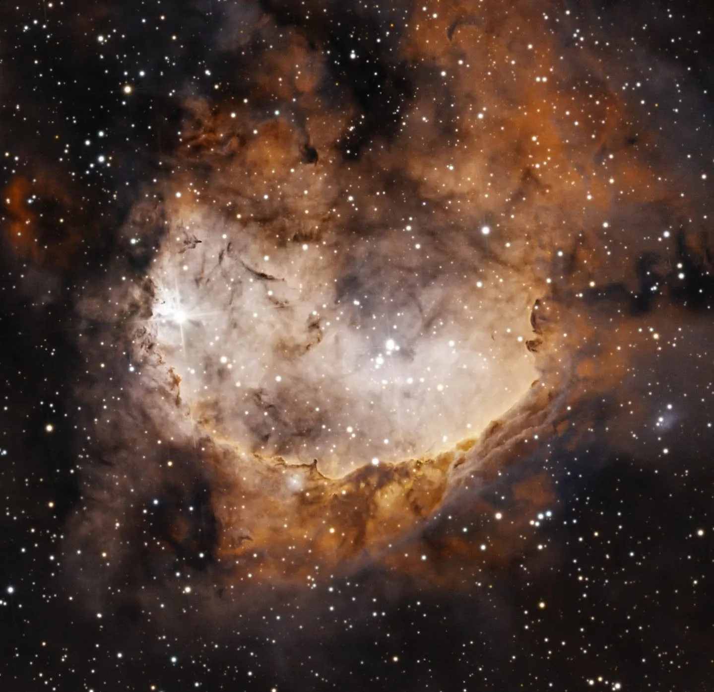 Target #2 from my project this semester, the Gabriela Mistral Nebula.

The images have been rotated 90&deg; clockwise from the view it is normally seen at so that it could align with the typical view associated with Cosmic Cliffs images by Hubble and