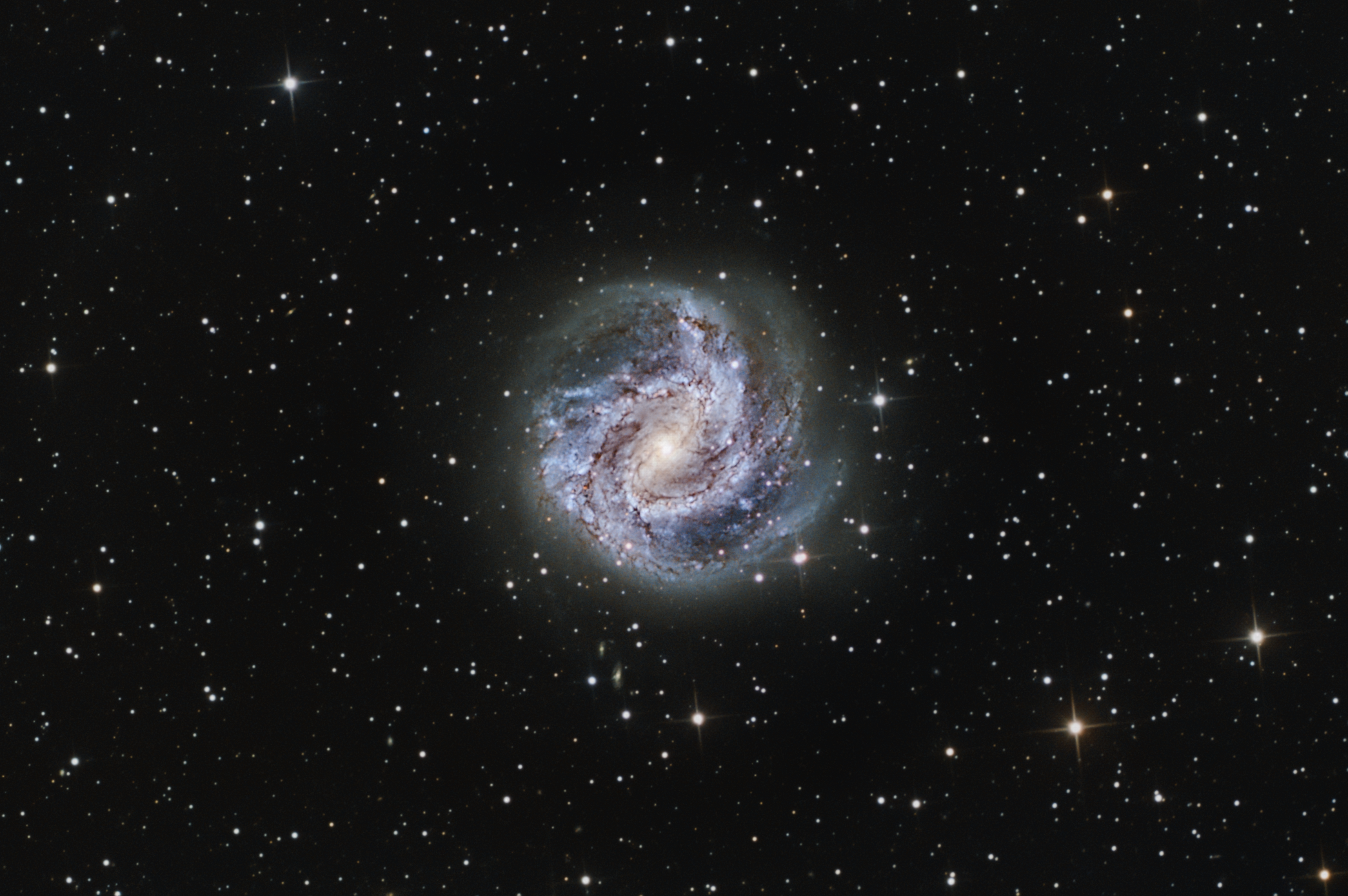 A detailed image of a galaxy with spiral arms, surrounded by numerous stars scattered across space.