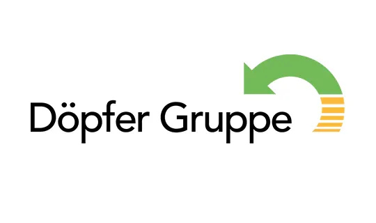 Logo der Döpfer Gruppe mit einem grünen Pfeil, der sich im Kreis dreht, und dem Schriftzug 'Döpfer Gruppe'