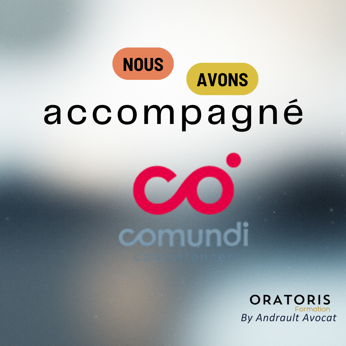 Image promotionnelle pour une formation en communication, avec le texte 'Nous avons accompagné co' en français.