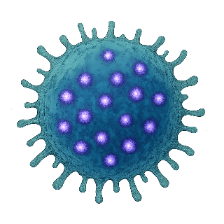 human T-cell with purple nanoparticles attached, used for tracking immune cells in patients and studying immunology, cancer therapy, and nanomedicine.