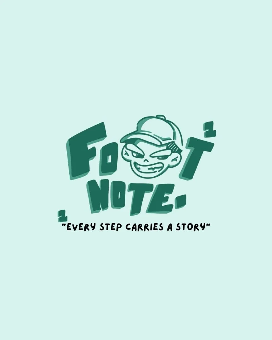 Logo for 'Foot Note' with a cartoon face wearing a cap and the tagline 'Every step carries a story'