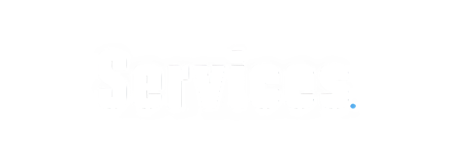 The image shows the word 'Services' in bold white font on a black background with a small blue circle at the end of the word.