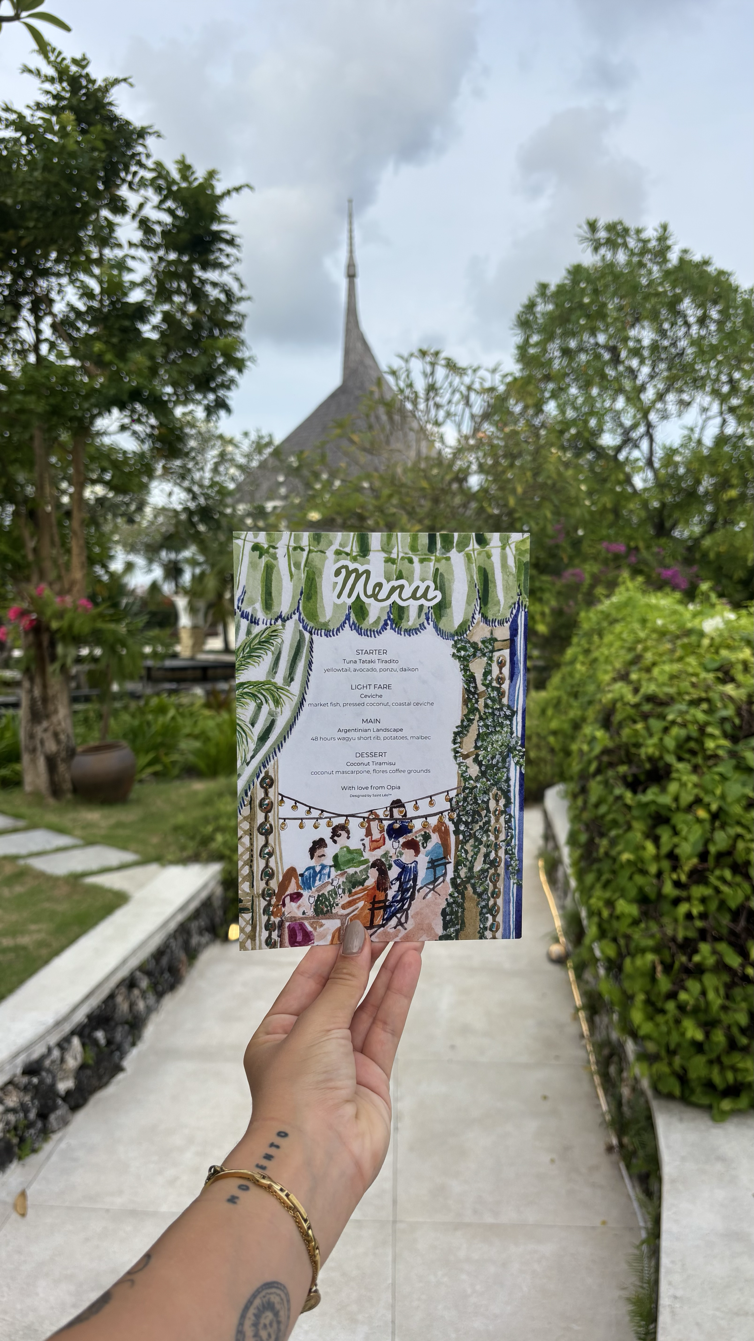 Hand painted watercolor wedding menu for a summer garden party.