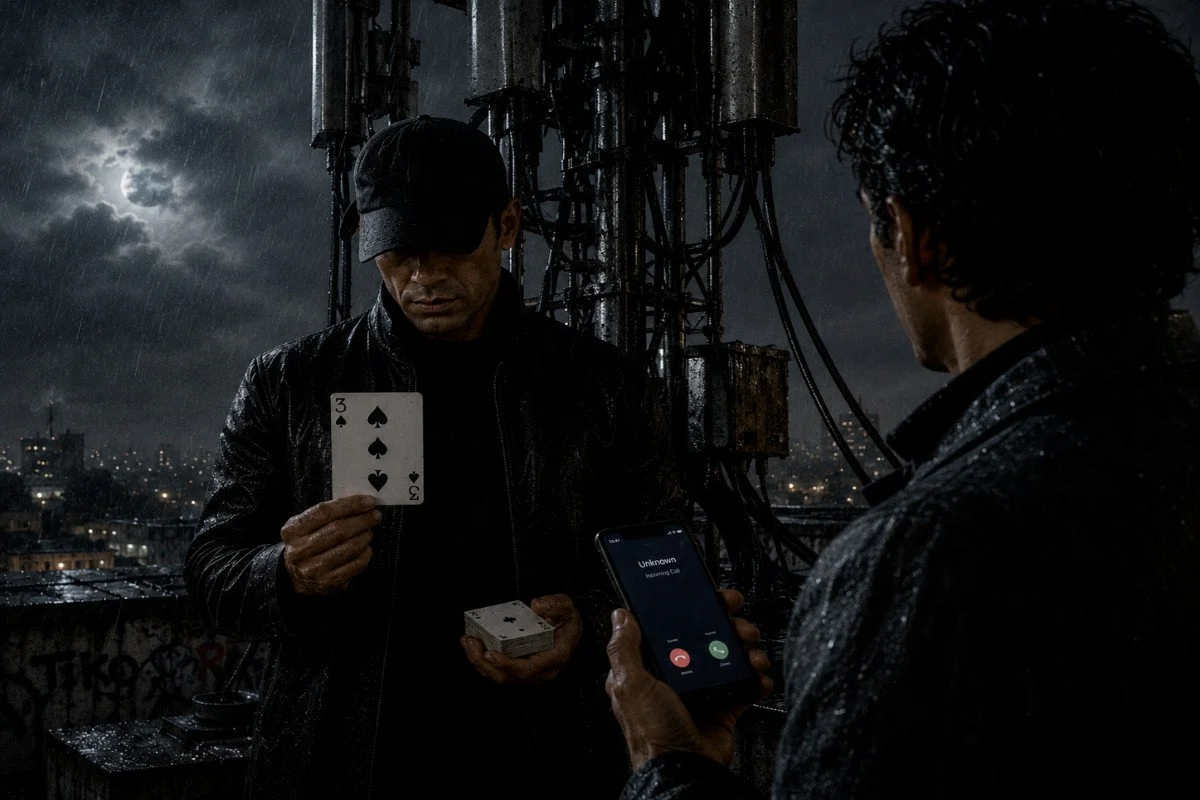 12 INVISIBLE INTEIIIIGENCE 
Akbal and Walker visit an old mobile mast. Walker receives a call.  