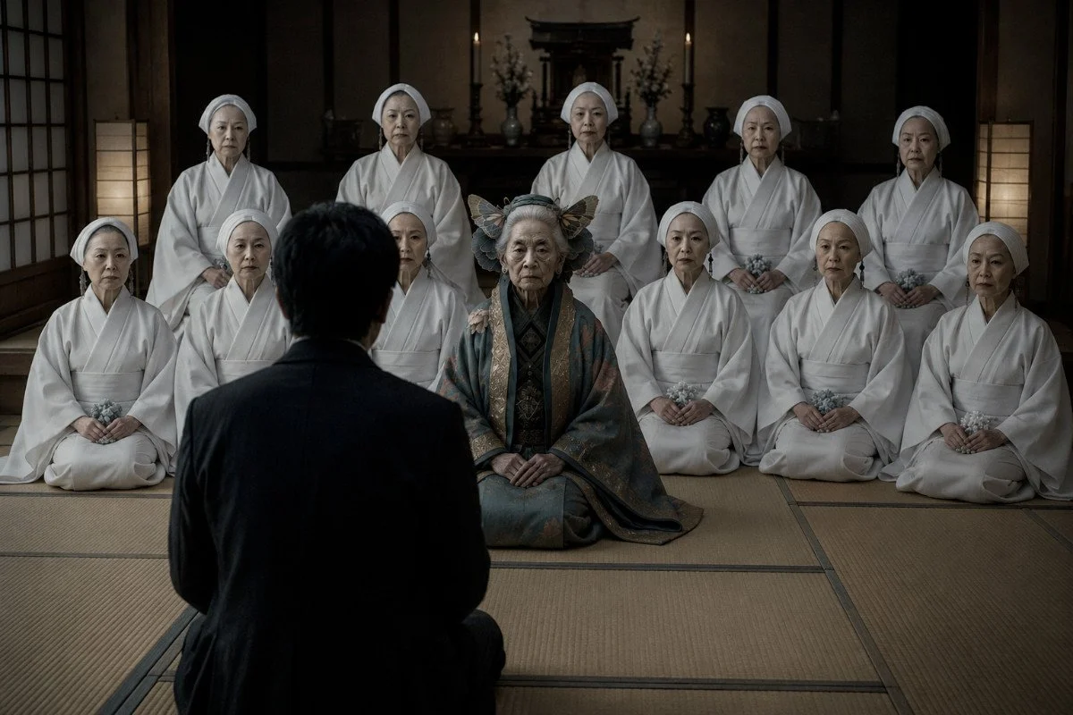 19 EVERY CLOUD HAS A SILVER LINING 
Walker meets the all woman Shinto cult. They think he is Luc Mu.