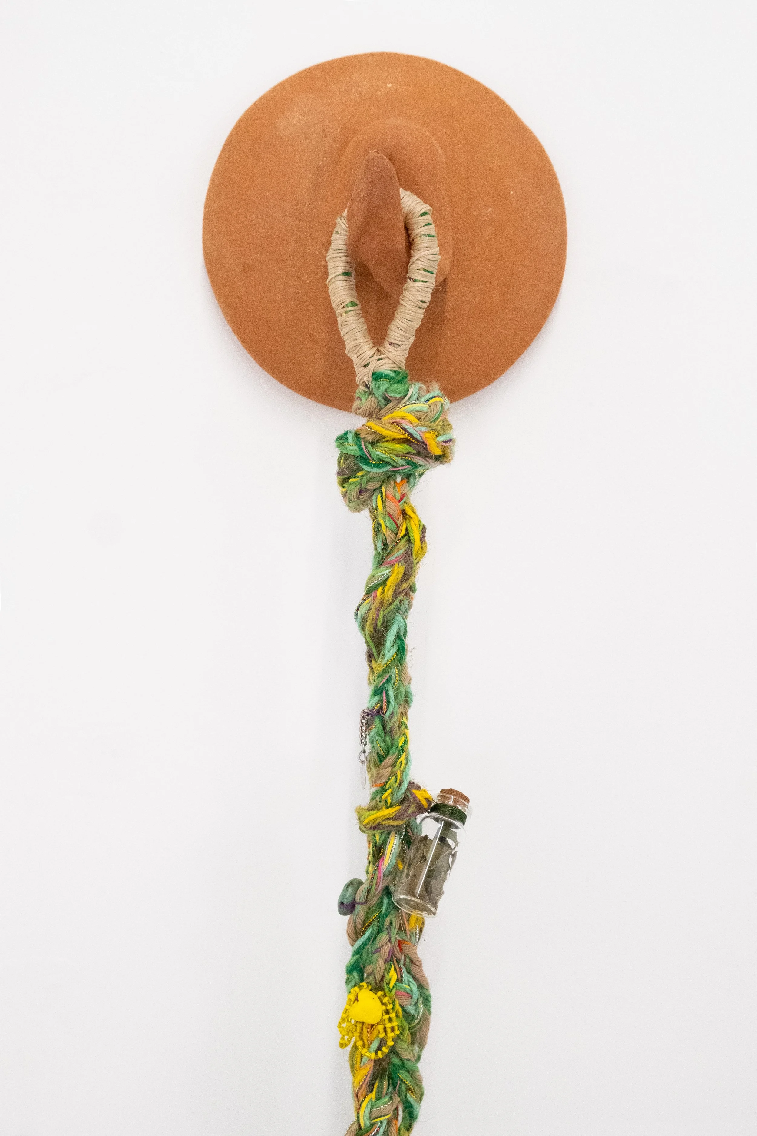 Wealth with basil, jade and yellow flowers on clay hook