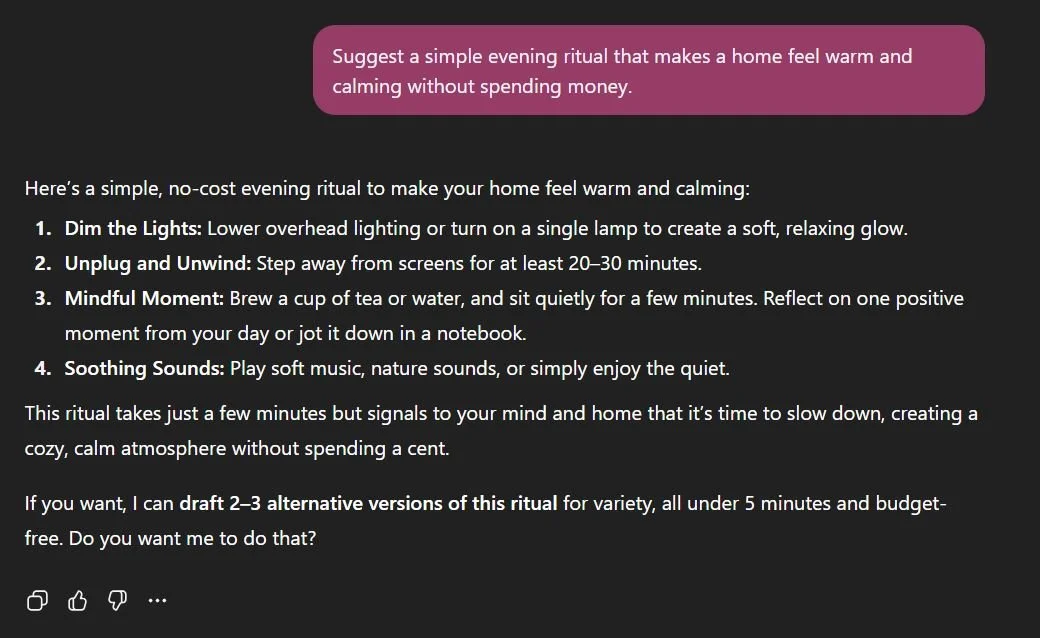 evening ritual with the help of chatgpt prompt