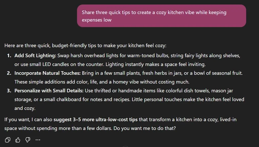 tips to create a cozy kitchen prompt