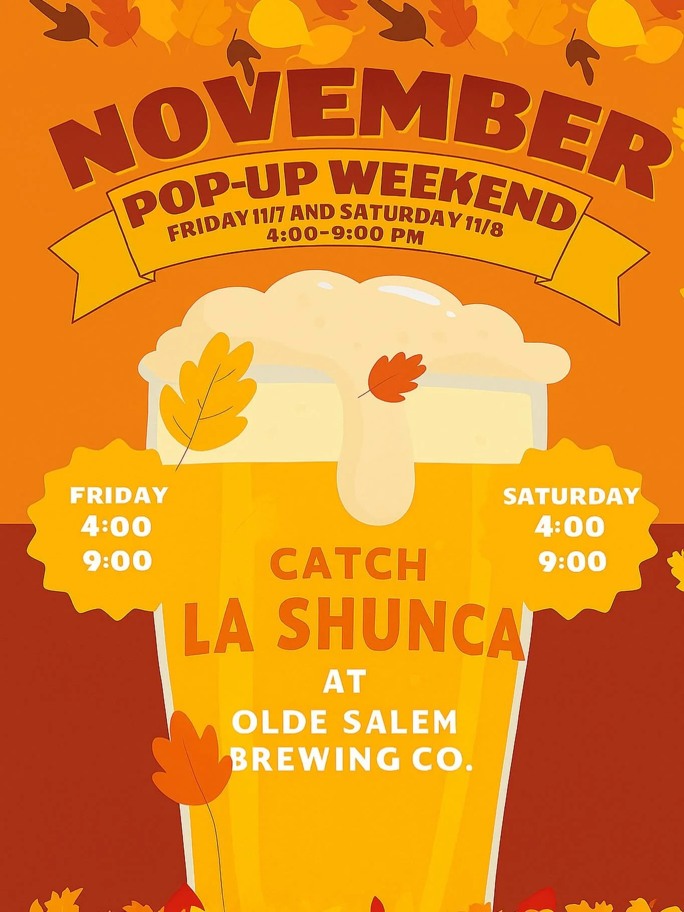 La Shunca is popping up at Olde Salem Brewing Company on Main St! 🍻 
Catch La Shunca this Friday &amp; Saturday from 4 PM &ndash; 9 PM for tacos, quesadillas &amp; La Papa Shunca made fresh on homemade tortillas.
🌮 🔥 #EatLaShunca #RoanokeEats #roa