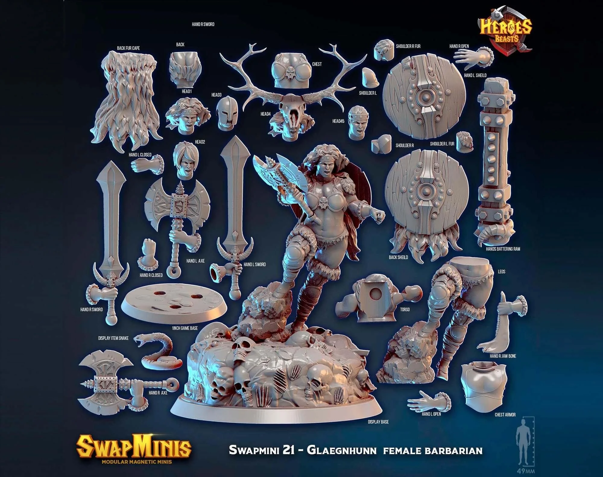 Modular RPG - Swapmini Barbarian - Glaegnhunn - Bundle modular miniature