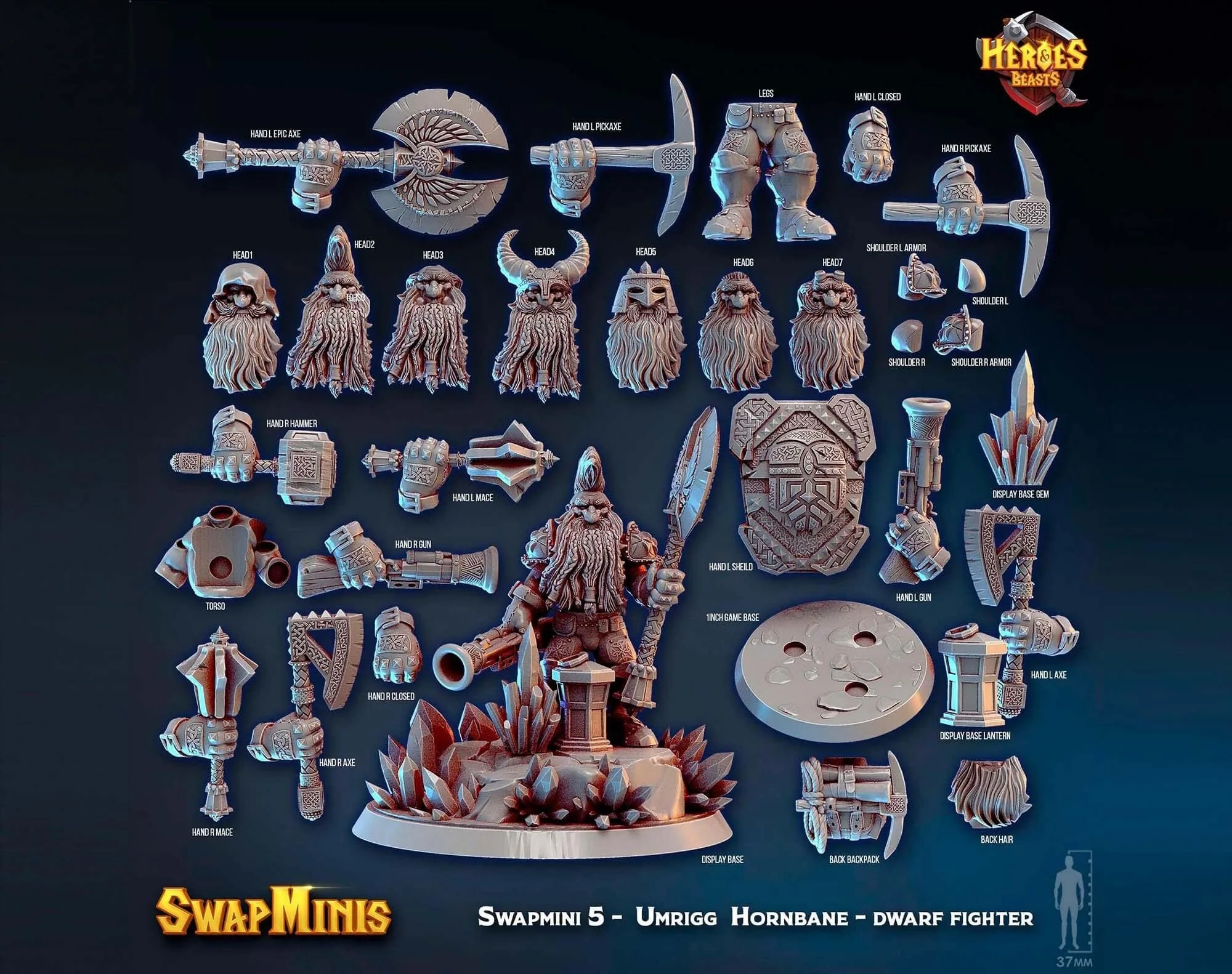Modular RPG - Swapmini Dwarf Fighter - Umrigg Hornbane - Bundle modular miniature