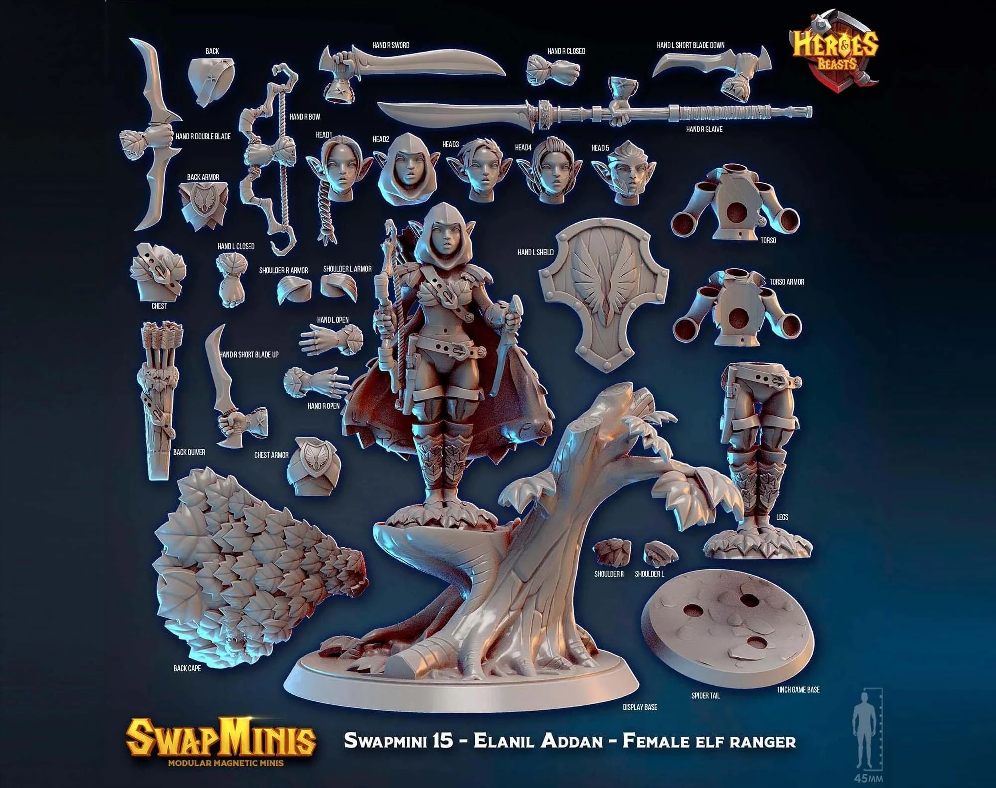 Modular RPG - Swapmini Elf Ranger - Elanil Addan - Bundle modular miniature