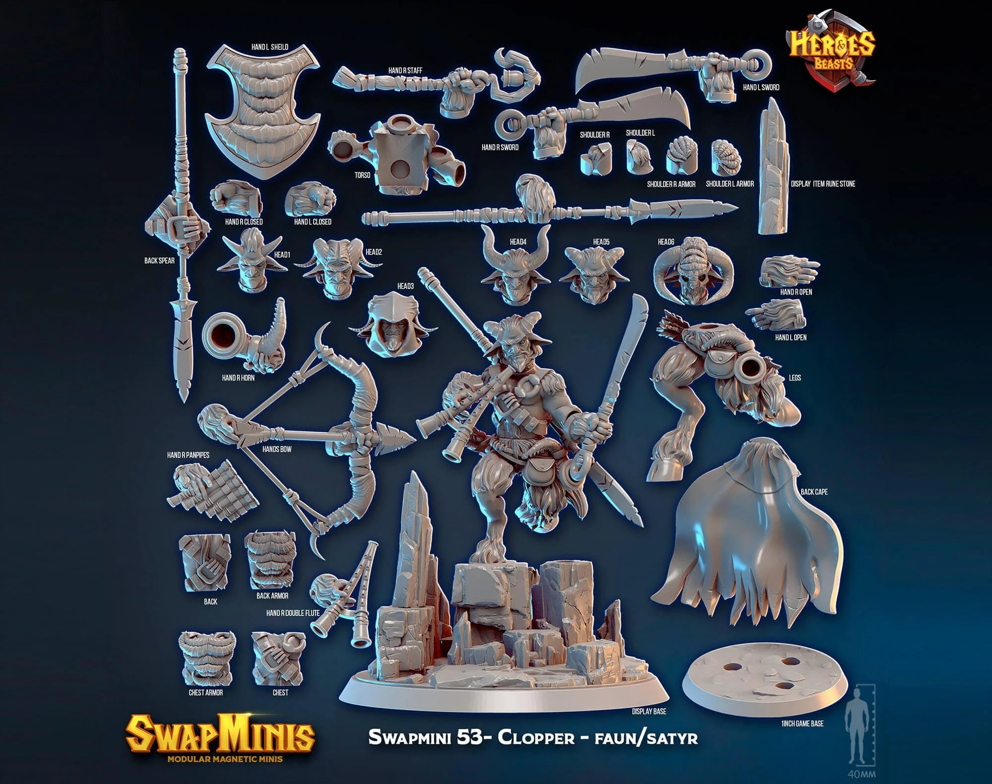 Modular RPG - Swapmini Faun Satyr - Clopper - Bundle modular miniature