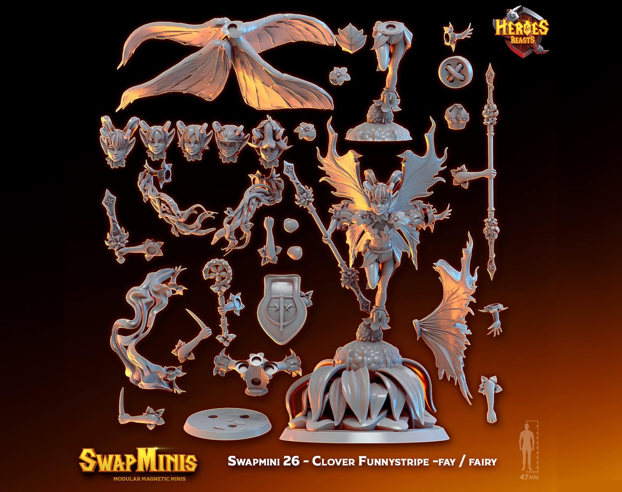Modular RPG - Swapmini Fey Fairy - Clover Funnystripe - Bundle modular miniature