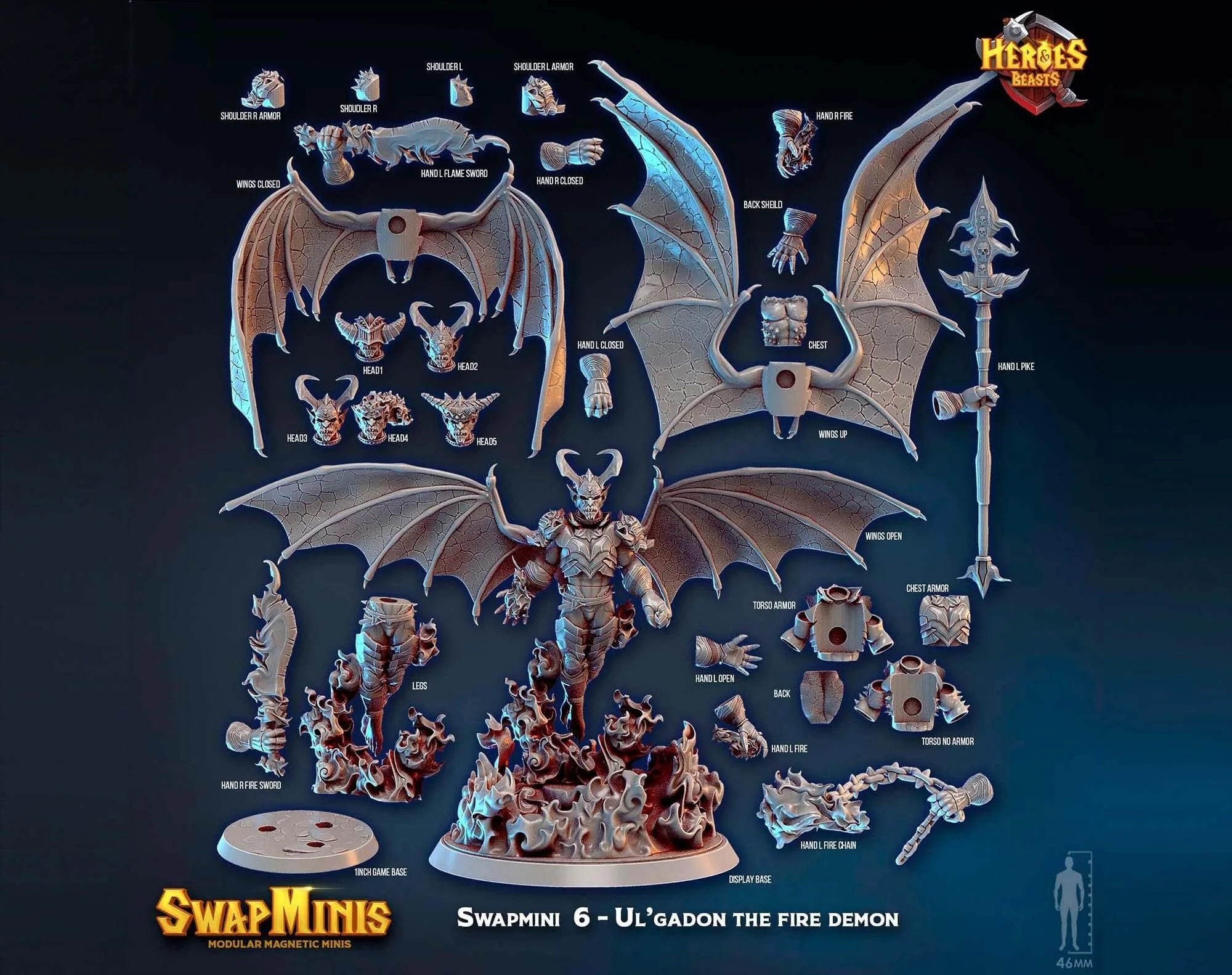 Modular RPG - Swapmini Fire Demon - Ulgadon - Bundle modular miniature