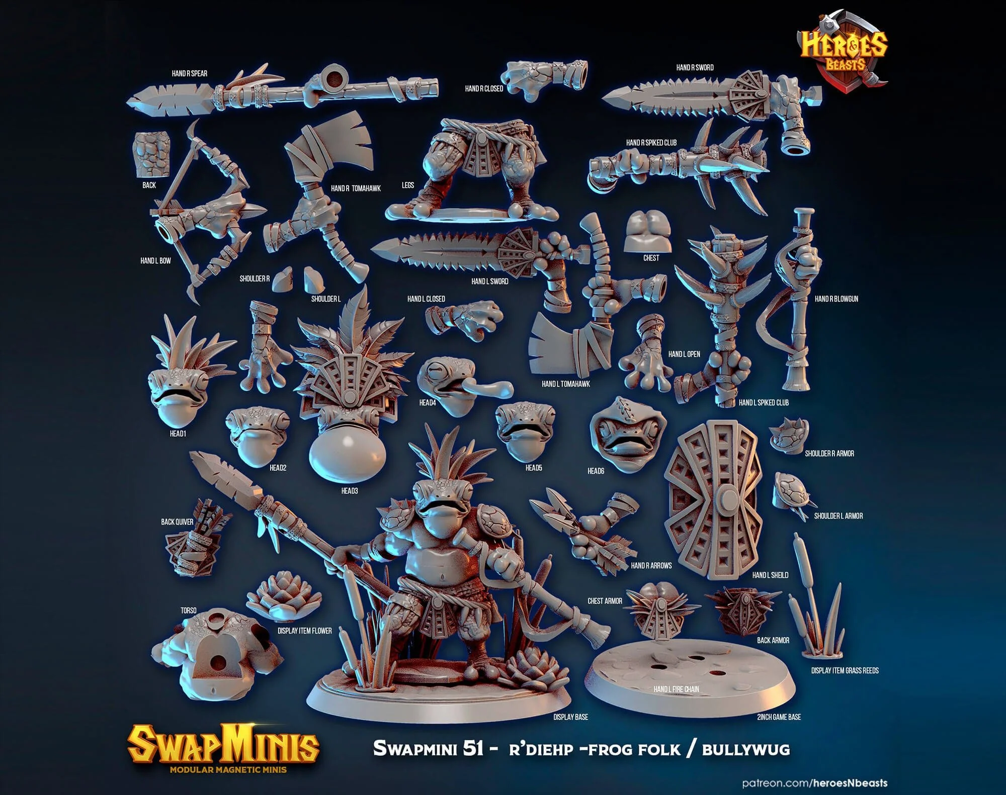 Modular RPG - Swapmini Frogfolk Bullywug - Rdiehp - Bundle modular miniature