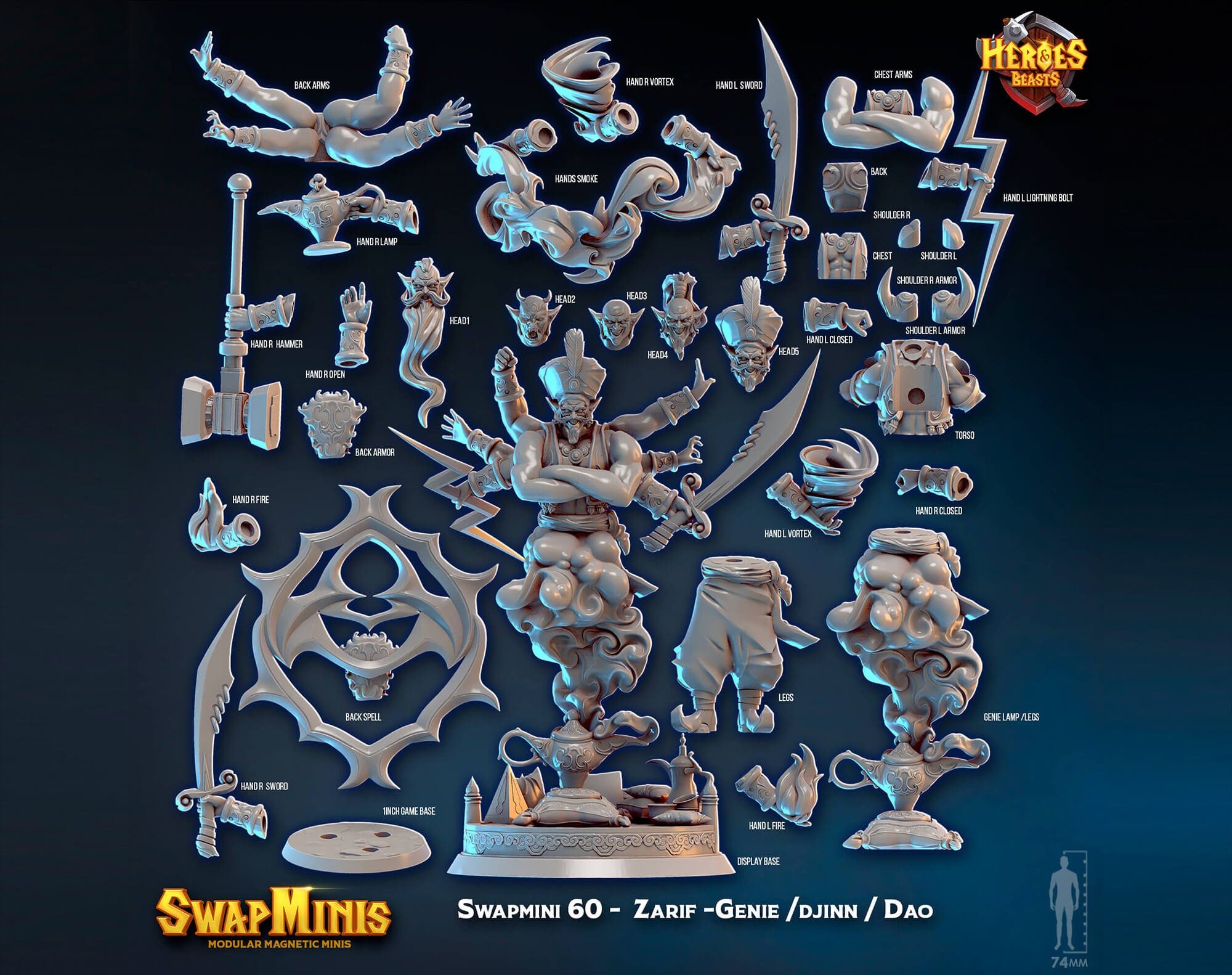 Modular RPG - Swapmini Genie Djinn - Zarif - Bundle modular miniature