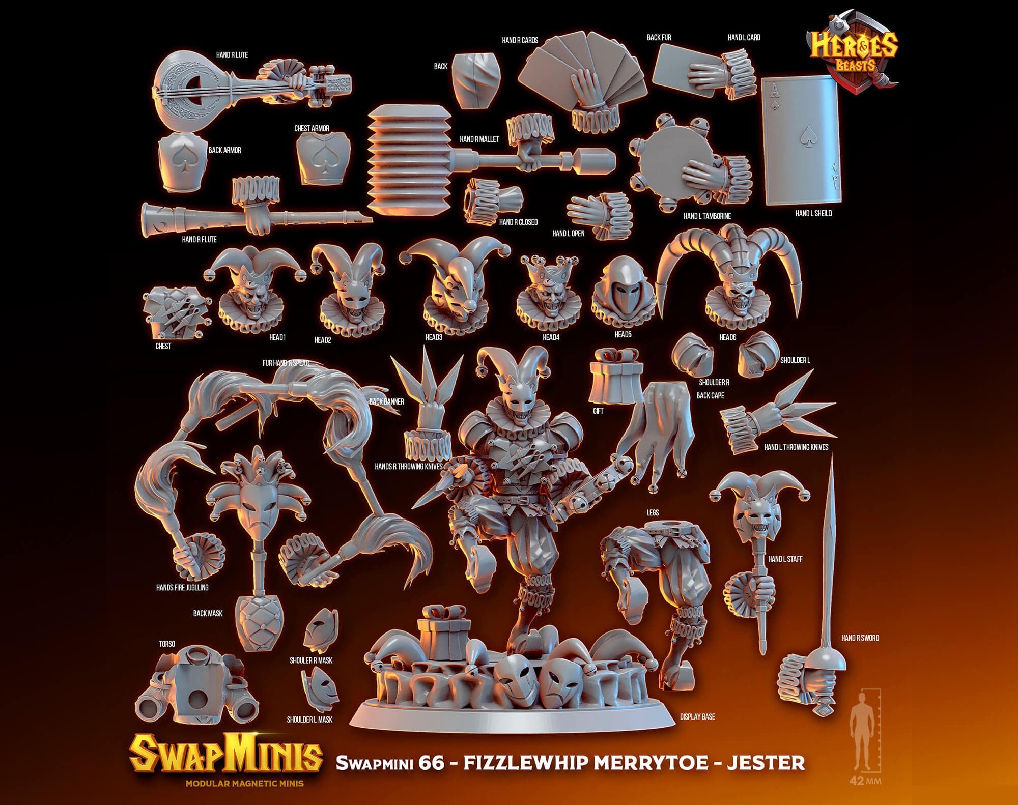 Modular RPG - Swapmini Gnome Jester - Fizzlewhip Merrytoe - Bundle modular miniature