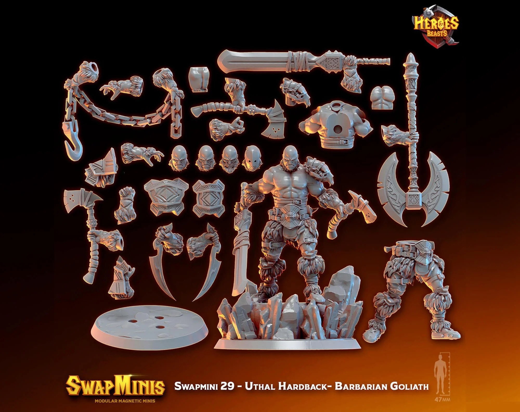 Modular RPG - Swapmini Goliath Barbarian - Uthal Capa Dura - Bundle modular miniature
