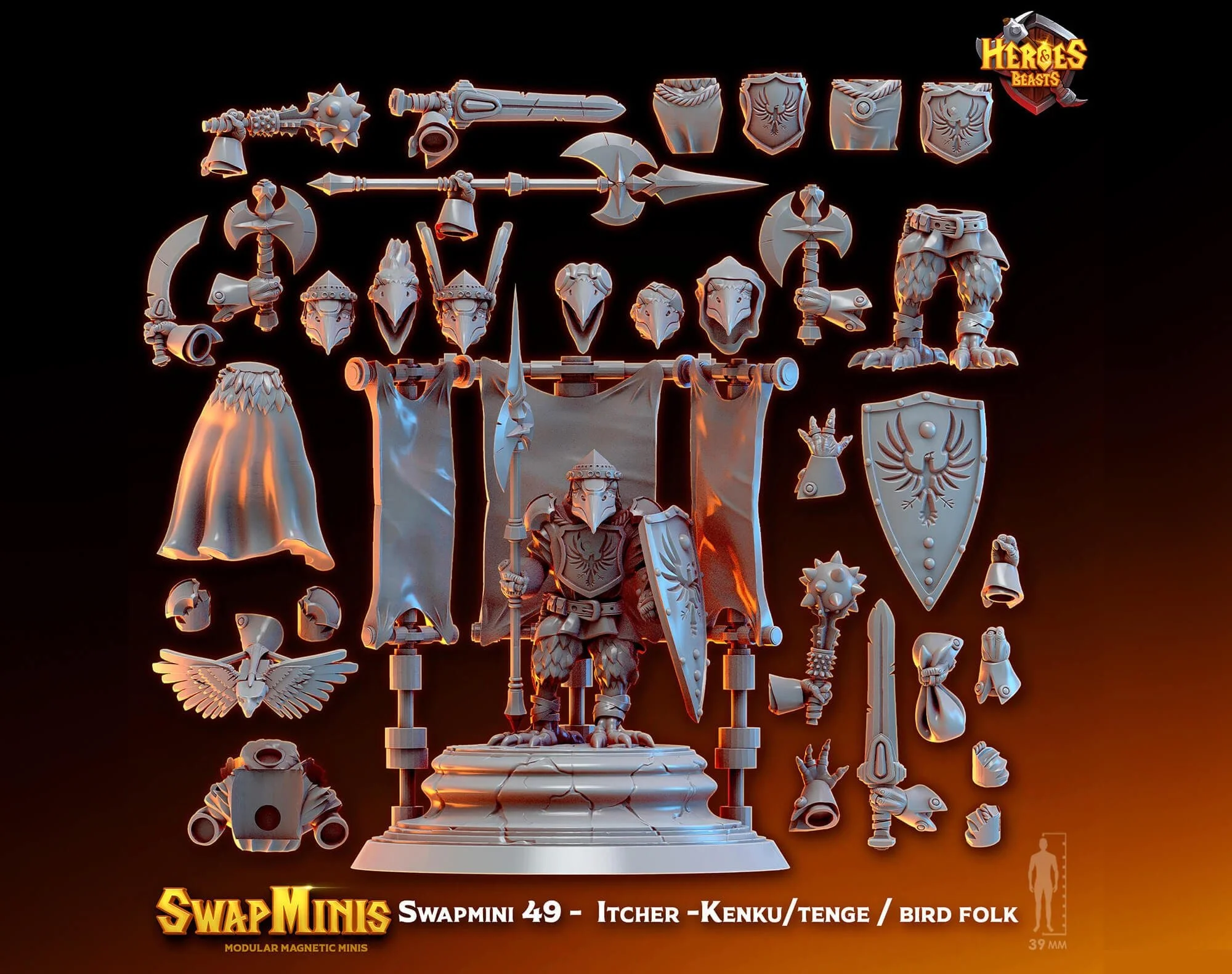 Modular RPG - Swapmini Kenku Tengu - Itcher - Bundle modular miniature