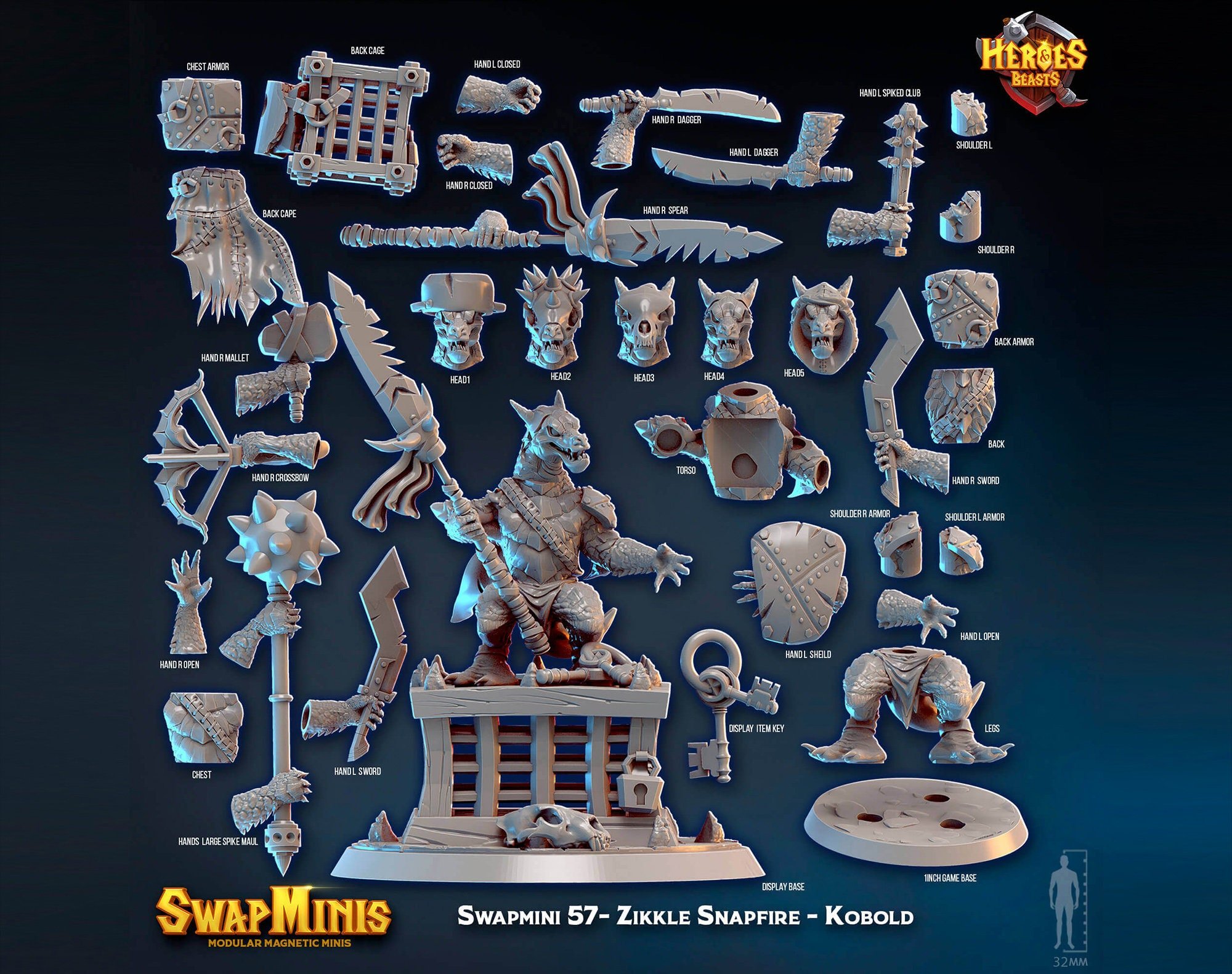 Modular RPG - Swapmini Kobold Tinkerer - Zikkle Snapfire - Bundle modular miniature