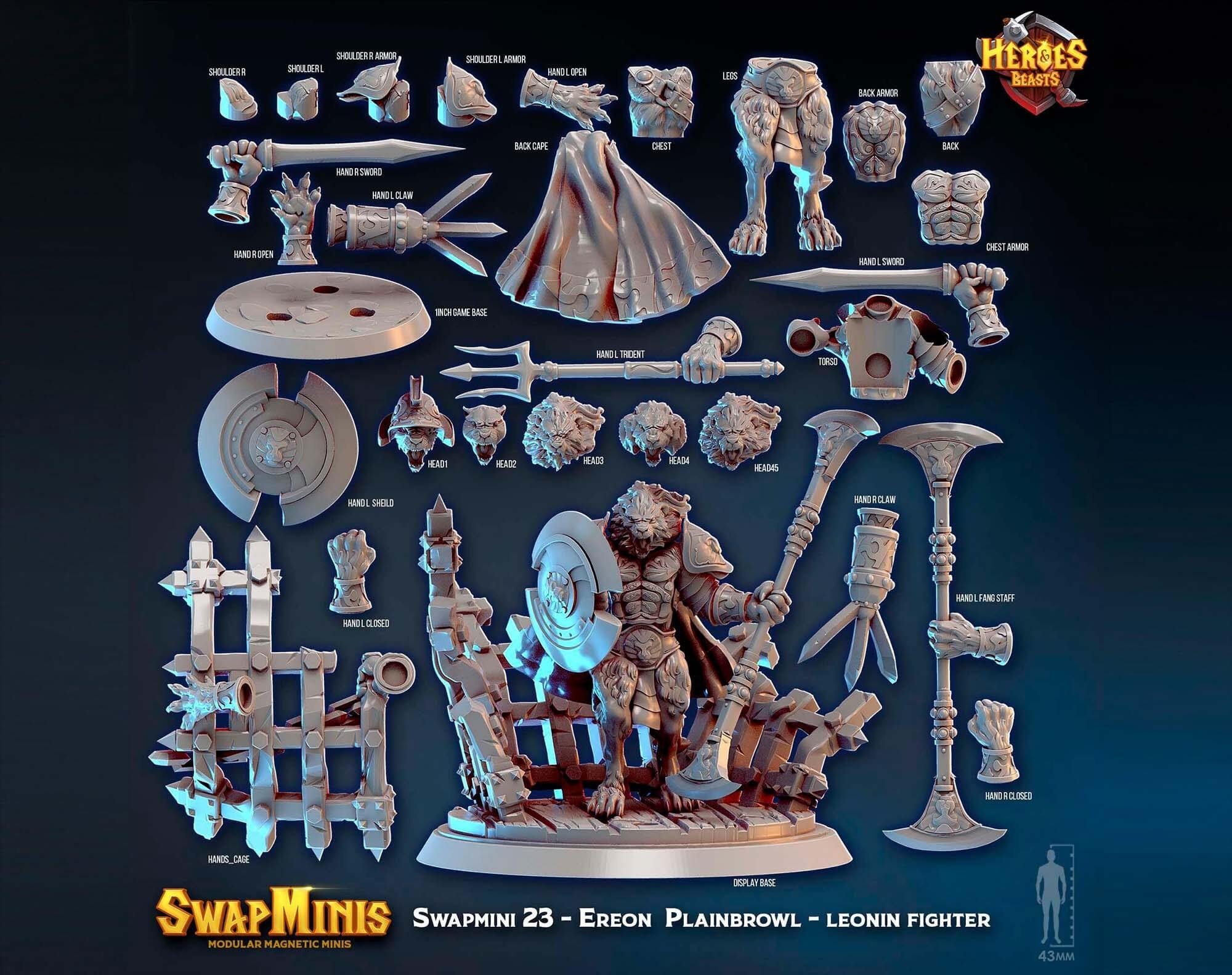 Modular RPG - Swapmini Leonin Warrior - Ereon Plainbrowl - Bundle modular miniature
