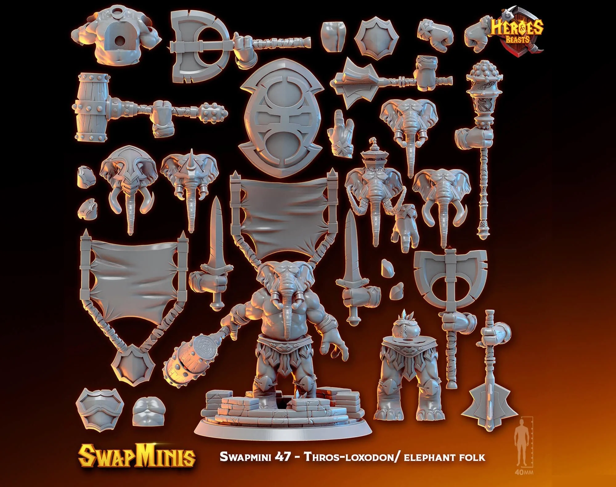 Modular RPG - Swapmini Loxodon - Thros - Bundle modular miniature