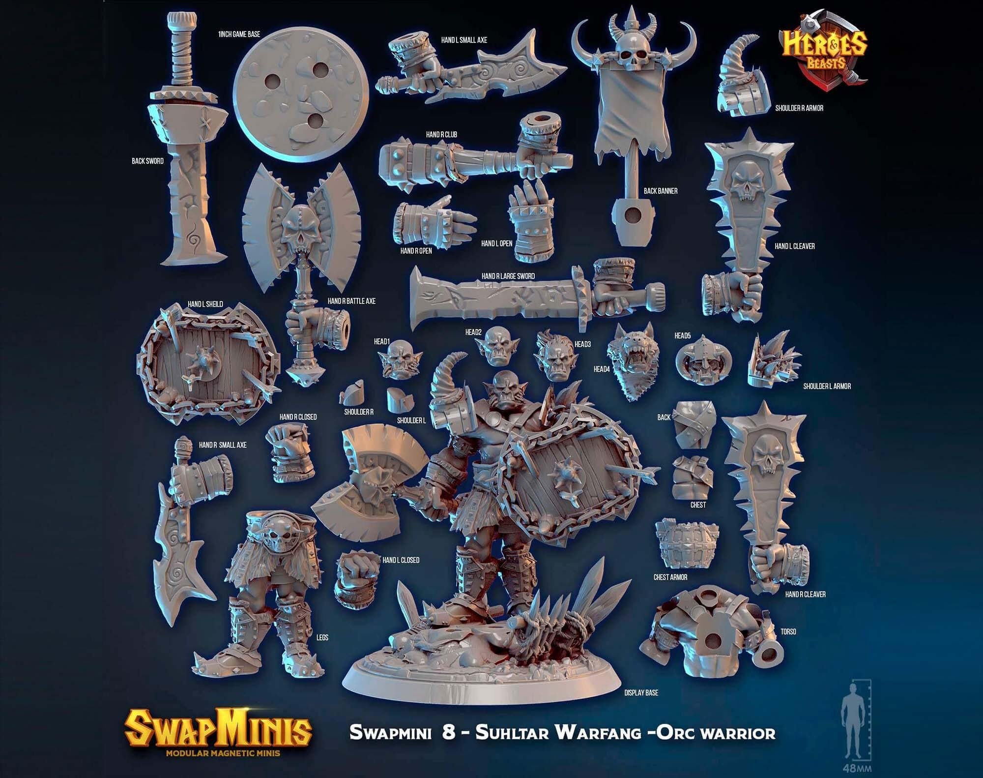 Modular RPG - Swapmini Orc Warrior - Suhltar Warfang - Bundle modular miniature