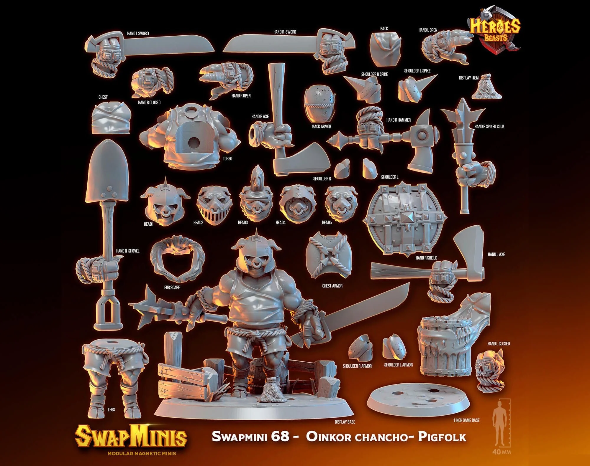 Modular RPG - Swapmini Pigfolk - Oinkor Chancho - Bundle modular miniature
