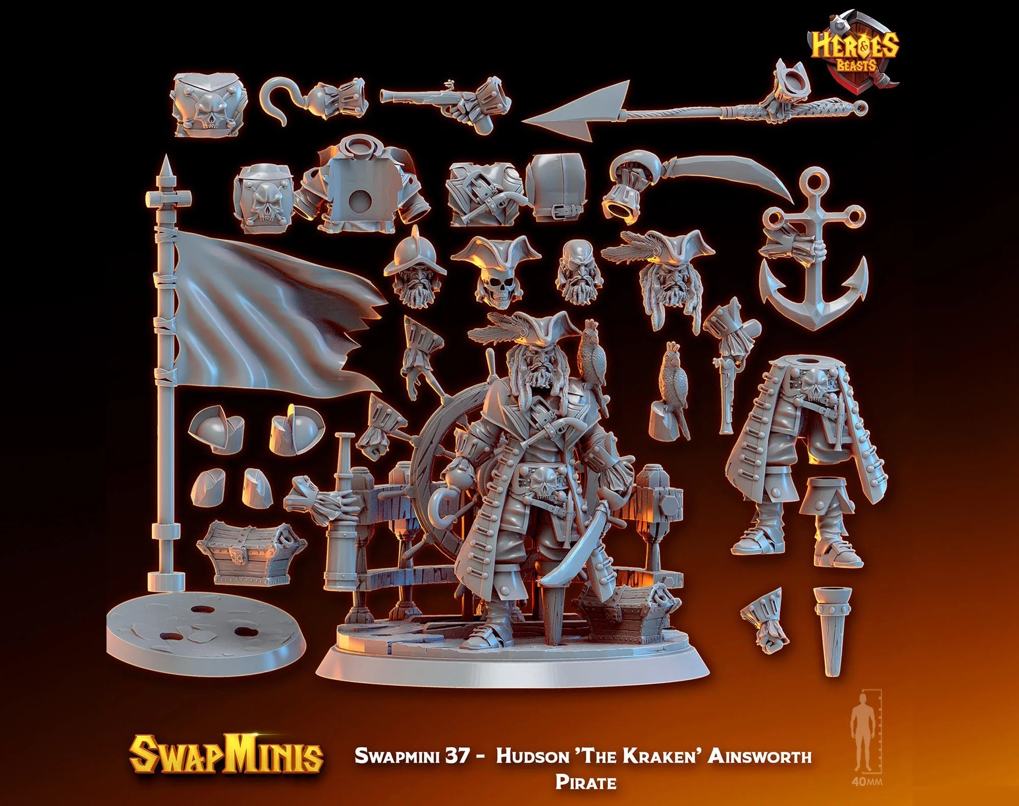 Modular RPG - Swapmini Pirate - Hudson The Kraken Ainsworth - Bundle modular miniature