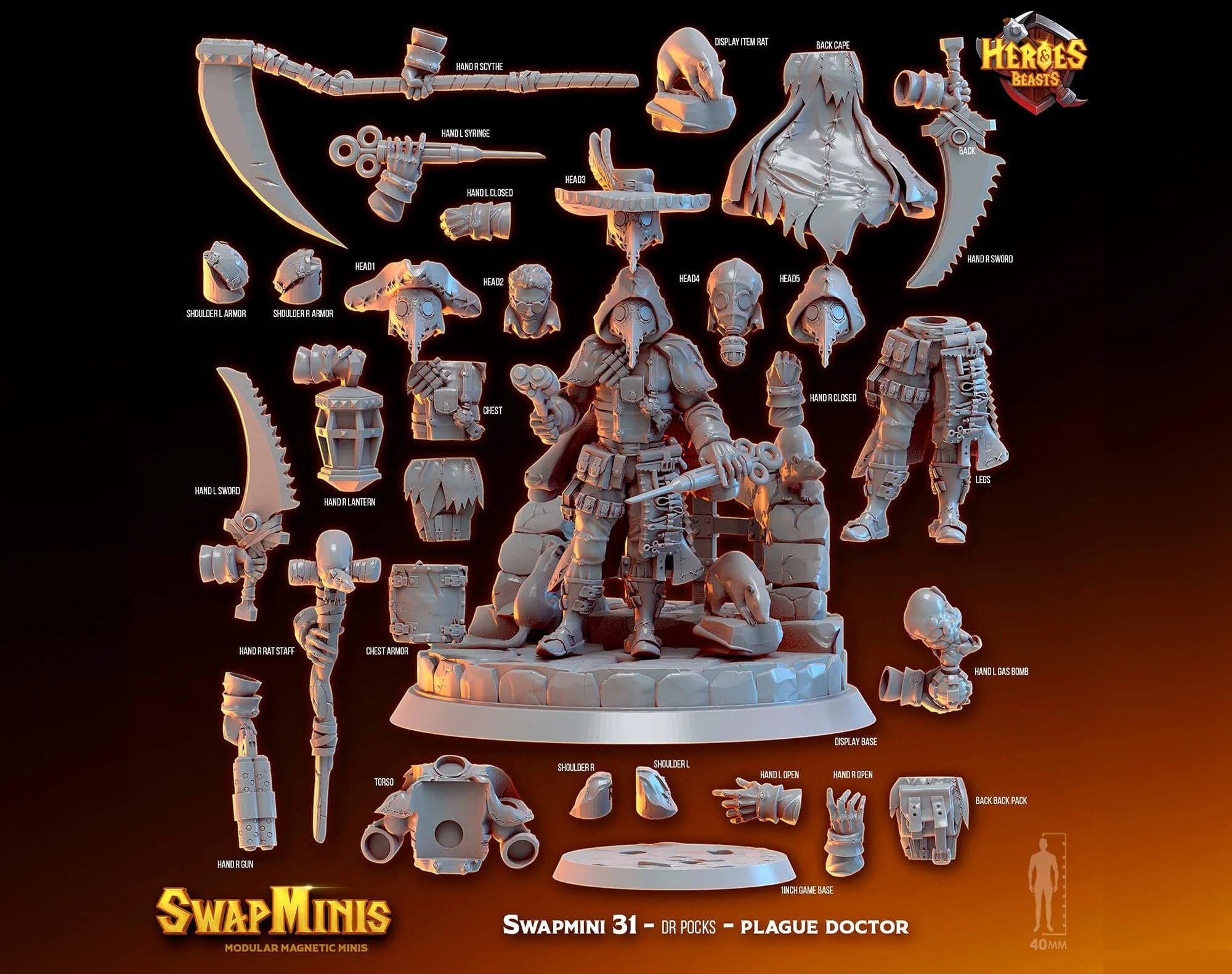 Modular RPG - Swapmini Plague Doctor - Dr Pocks - Bundle modular miniature