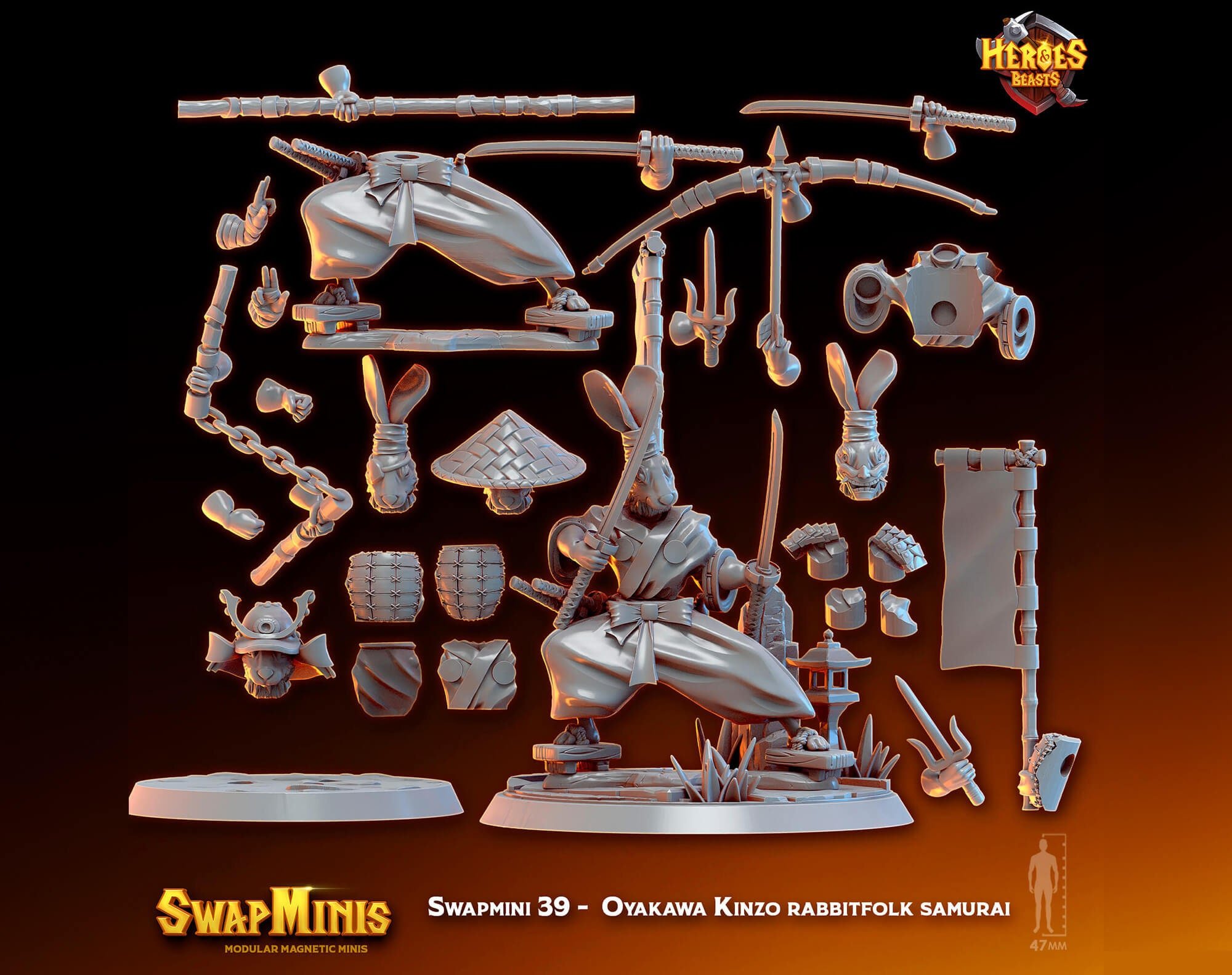 Modular RPG - Swapmini Rabbit Samurai - Oyakawa Kinzo - Bundle modular miniature