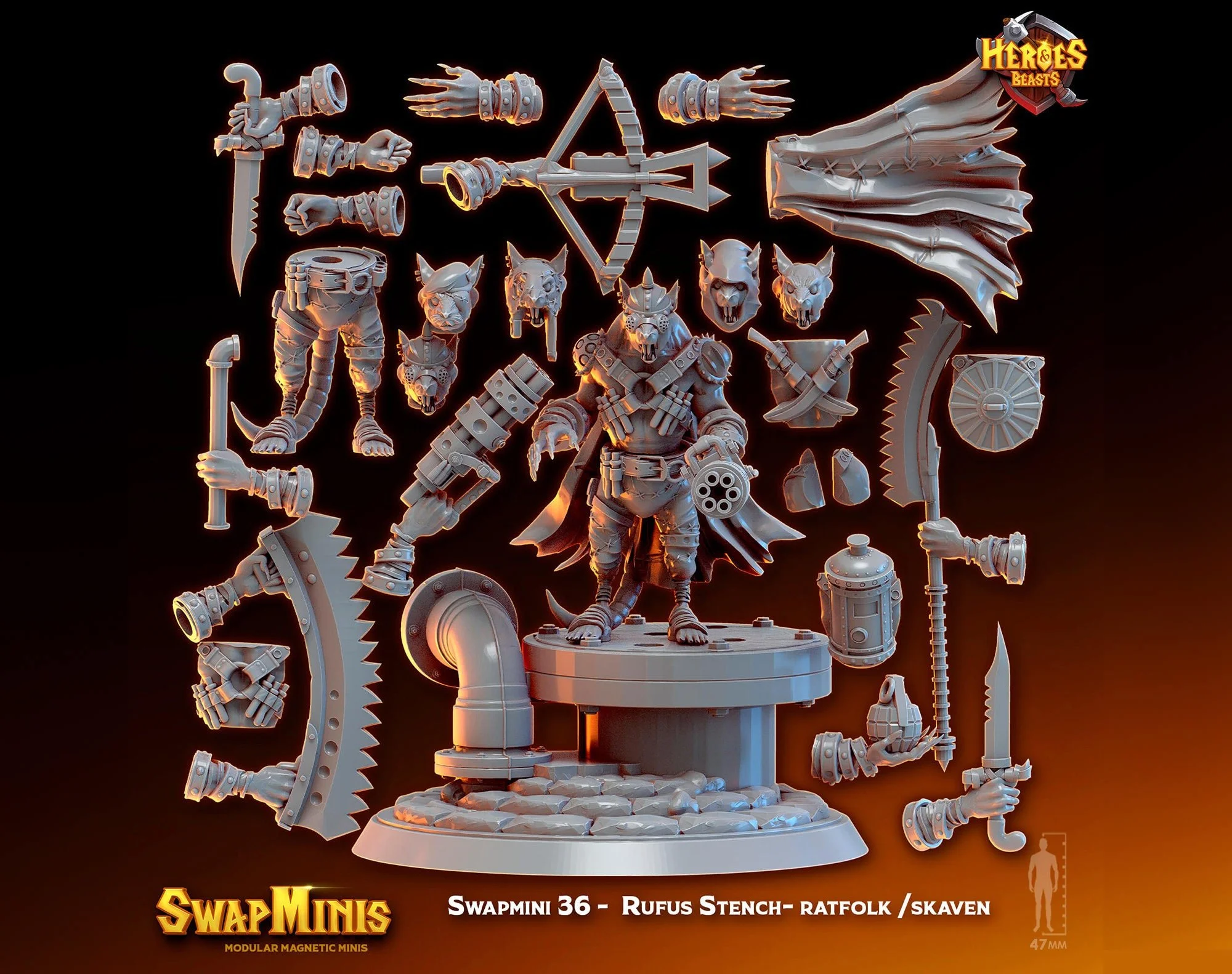 Modular RPG - Swapmini Ratfolk Skaven - Rufus Stench - Bundle modular miniature