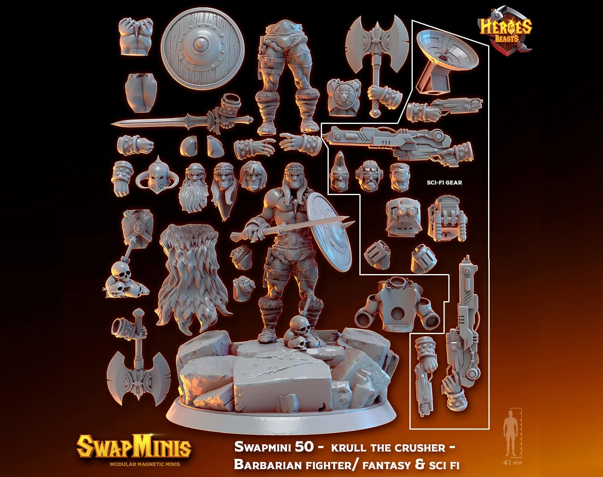 Modular RPG - Swapmini Sci Fi Barbarian - Krull The Crusher - Bundle modular miniature