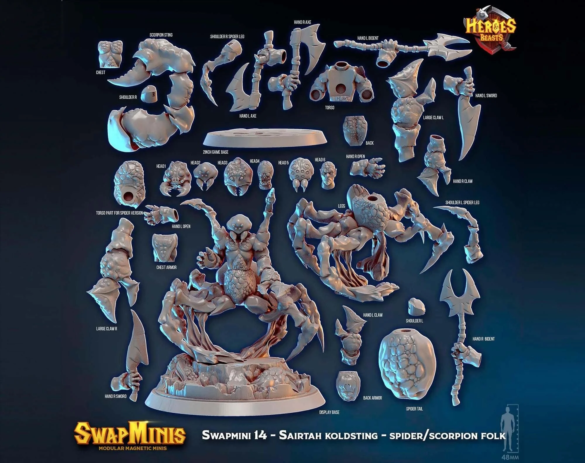 Modular RPG - Swapmini Spiderfolk Scorpionfolk - Bundle modular miniature