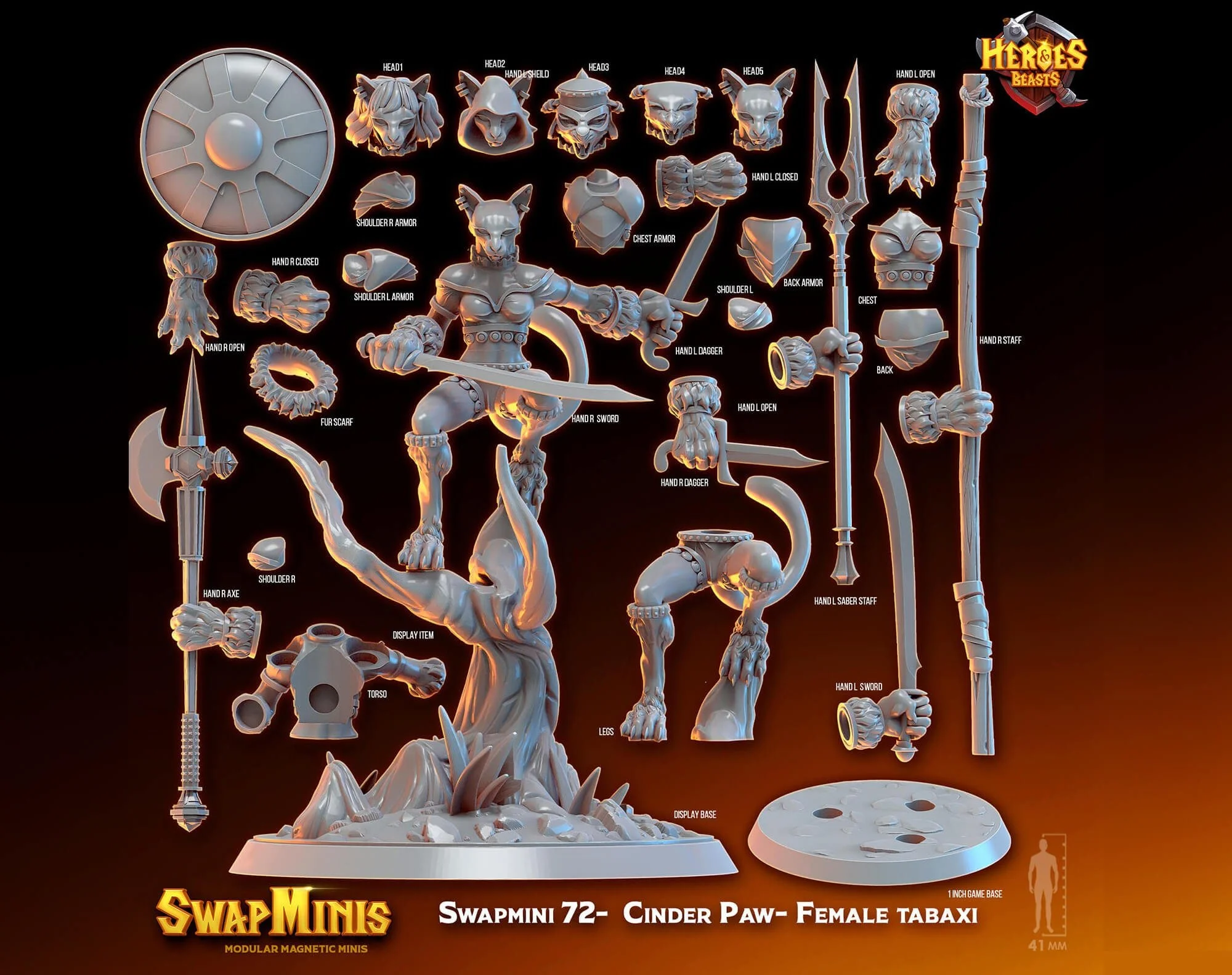 Modular RPG - Swapmini Tabaxi - Cinder Paw - Bundle modular miniature