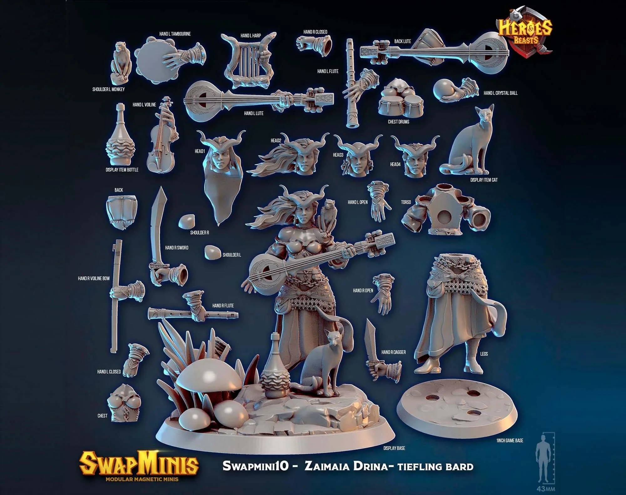 Modular RPG - Swapmini Tiefling Bard - Zaimaia Drina - Bundle modular miniature