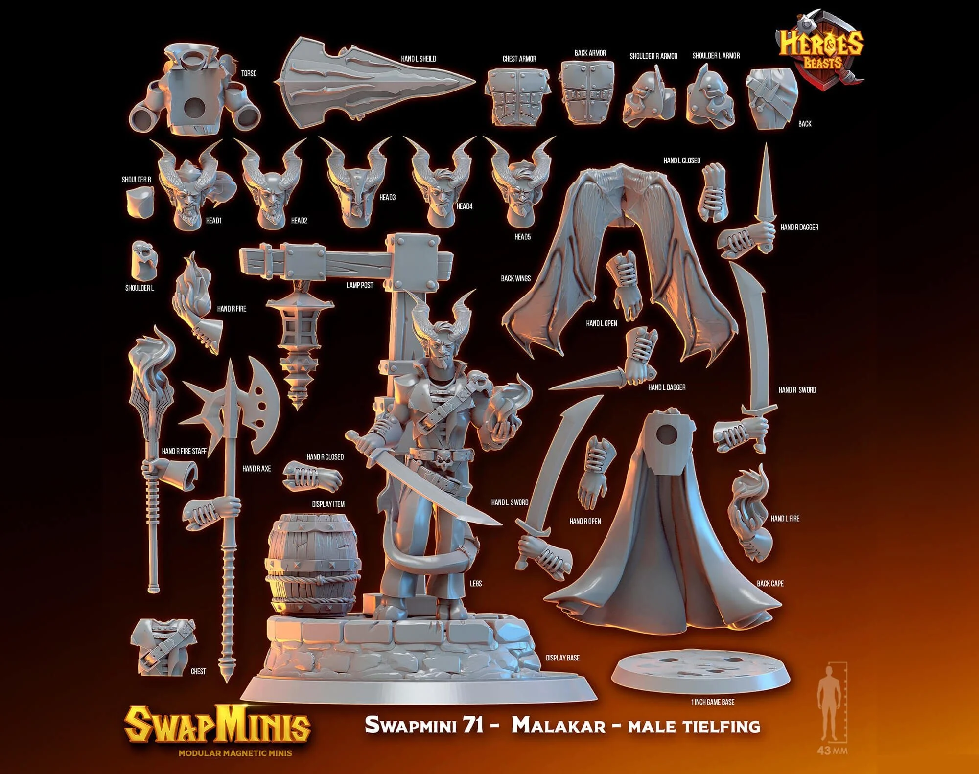 Modular RPG - Swapmini Tiefling Warrior - Malakar - Bundle modular miniature
