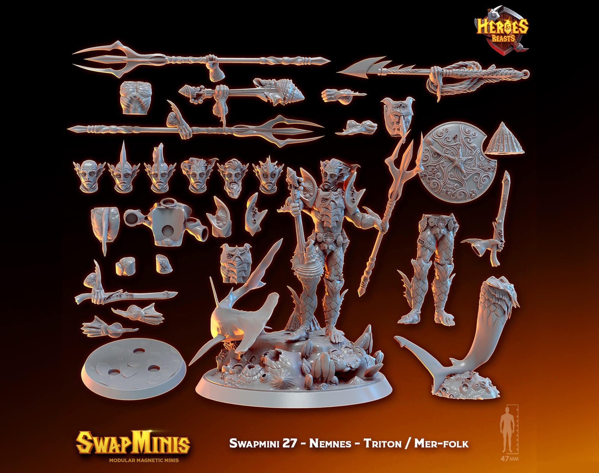 Modular RPG - Swapmini Triton Merfolk - Nemnes - Bundle modular miniature