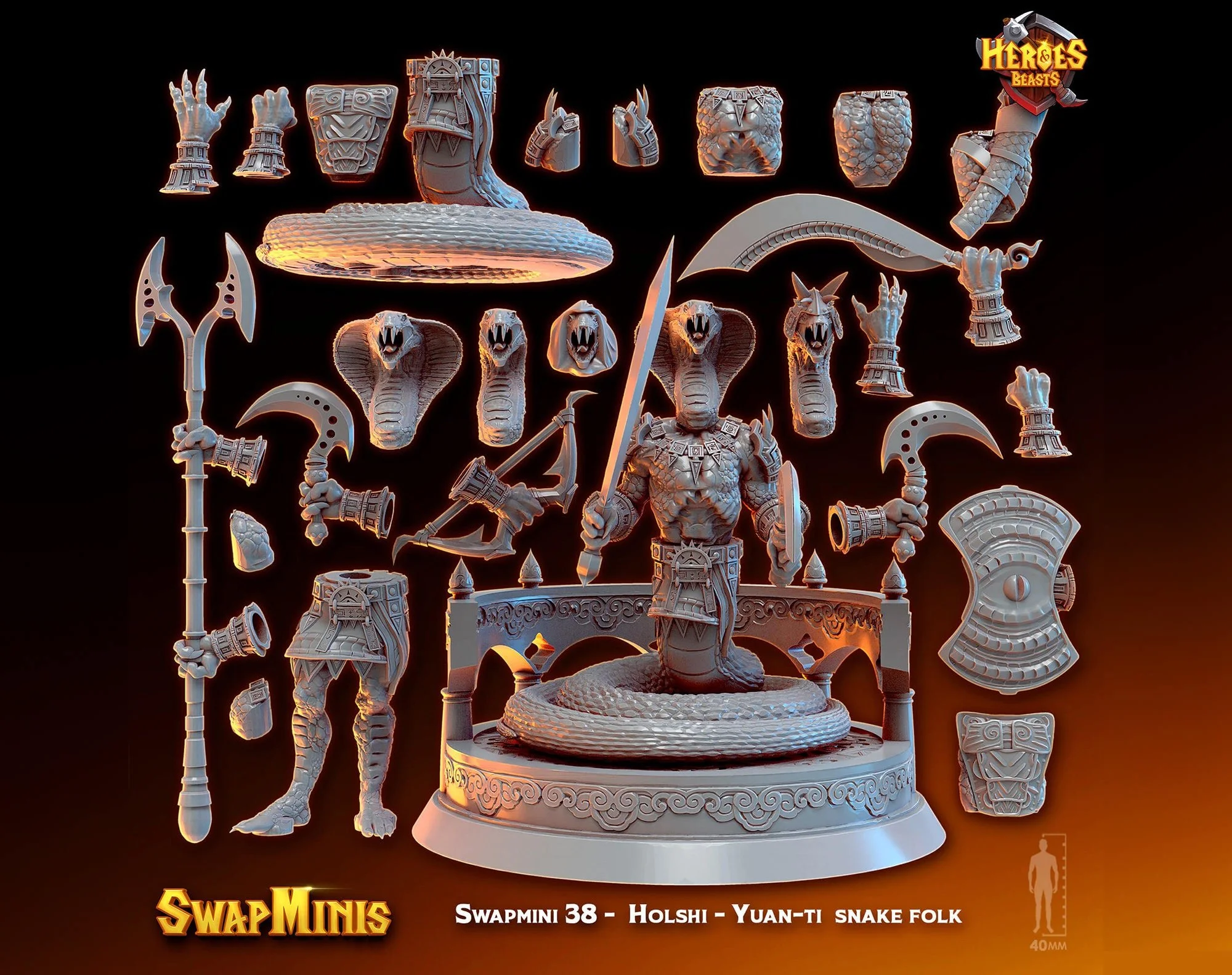 Modular RPG - Swapmini Yuan Ti Snakefolk - Holshi - Bundle modular miniature