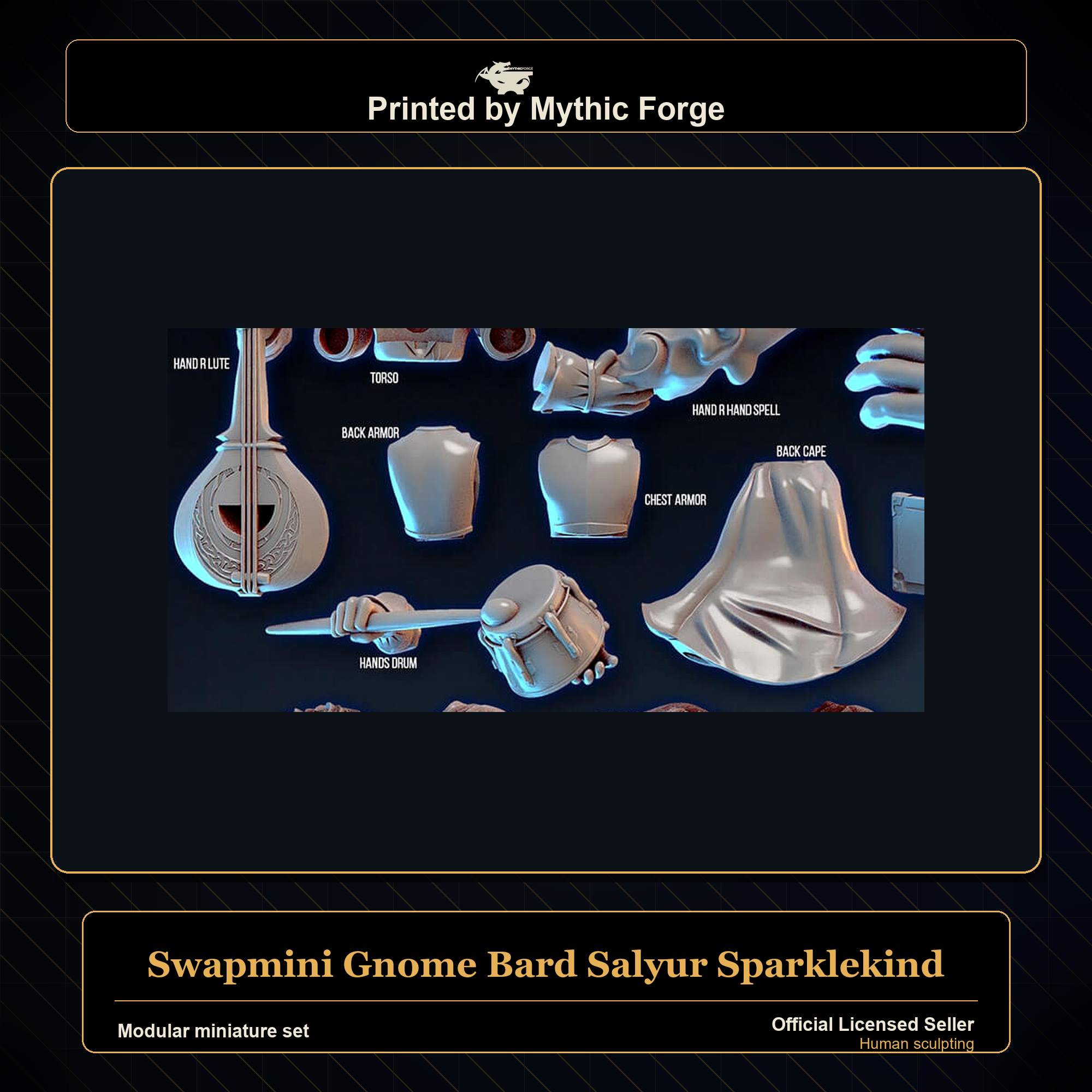 Modular RPG - Swapmini Gnome Bard - Salyur Sparklekind - Bundle modular miniature modular miniature set printed by Mythic Forge