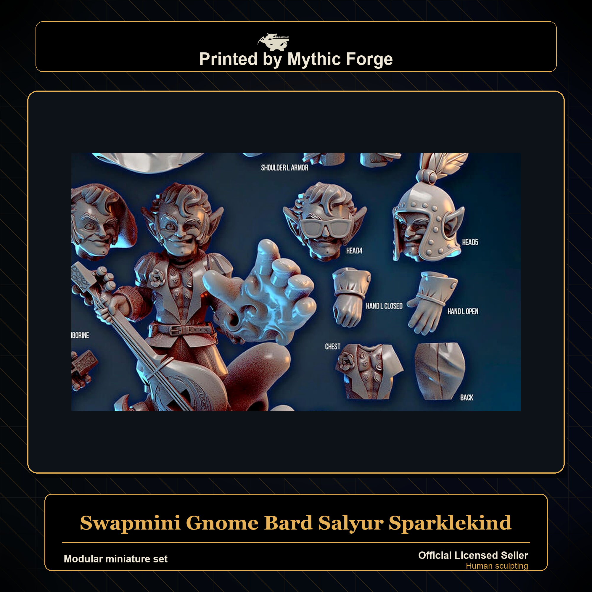 Modular RPG - Swapmini Gnome Bard - Salyur Sparklekind - Bundle modular miniature modular miniature set printed by Mythic Forge