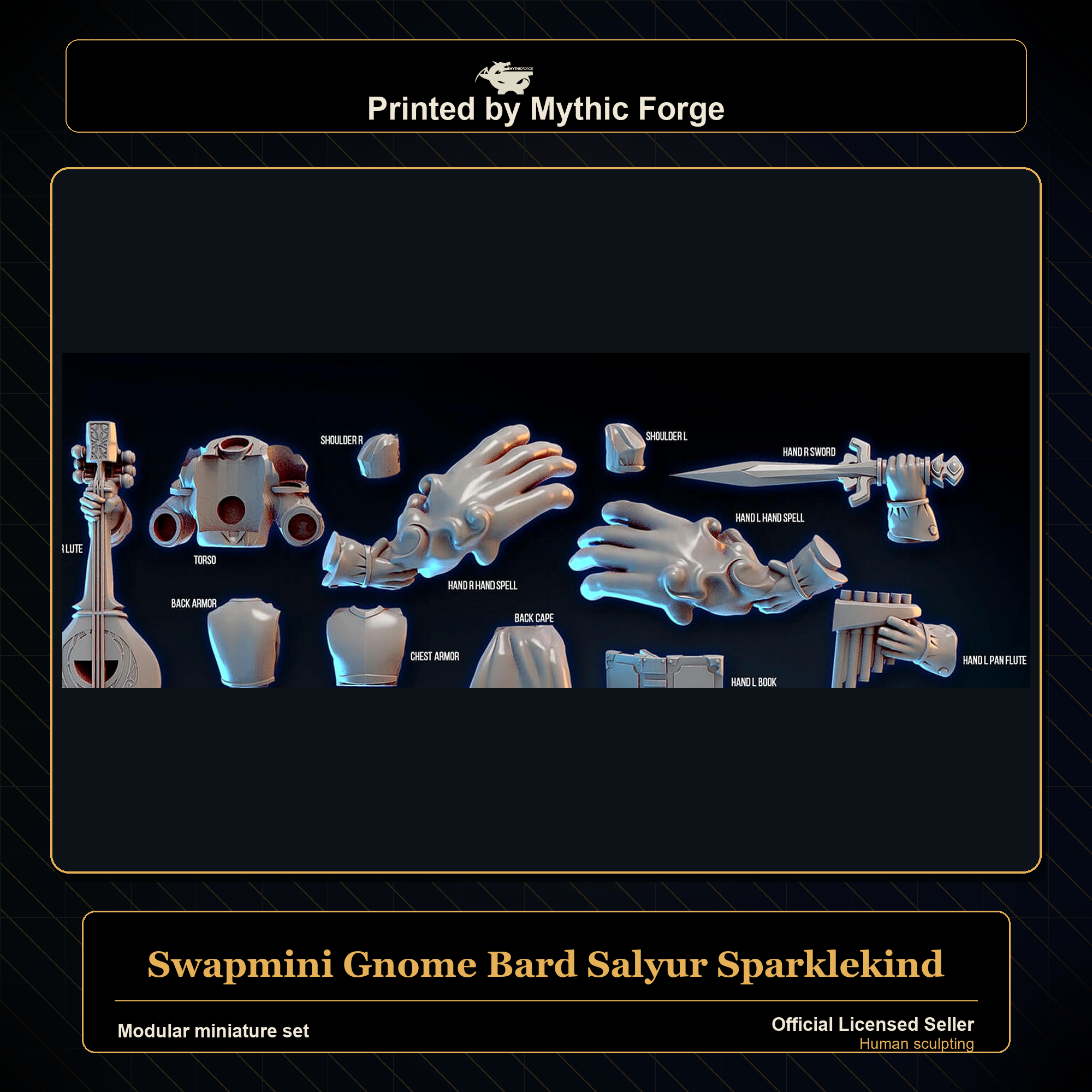 Modular RPG - Swapmini Gnome Bard - Salyur Sparklekind - Bundle modular miniature modular miniature set printed by Mythic Forge