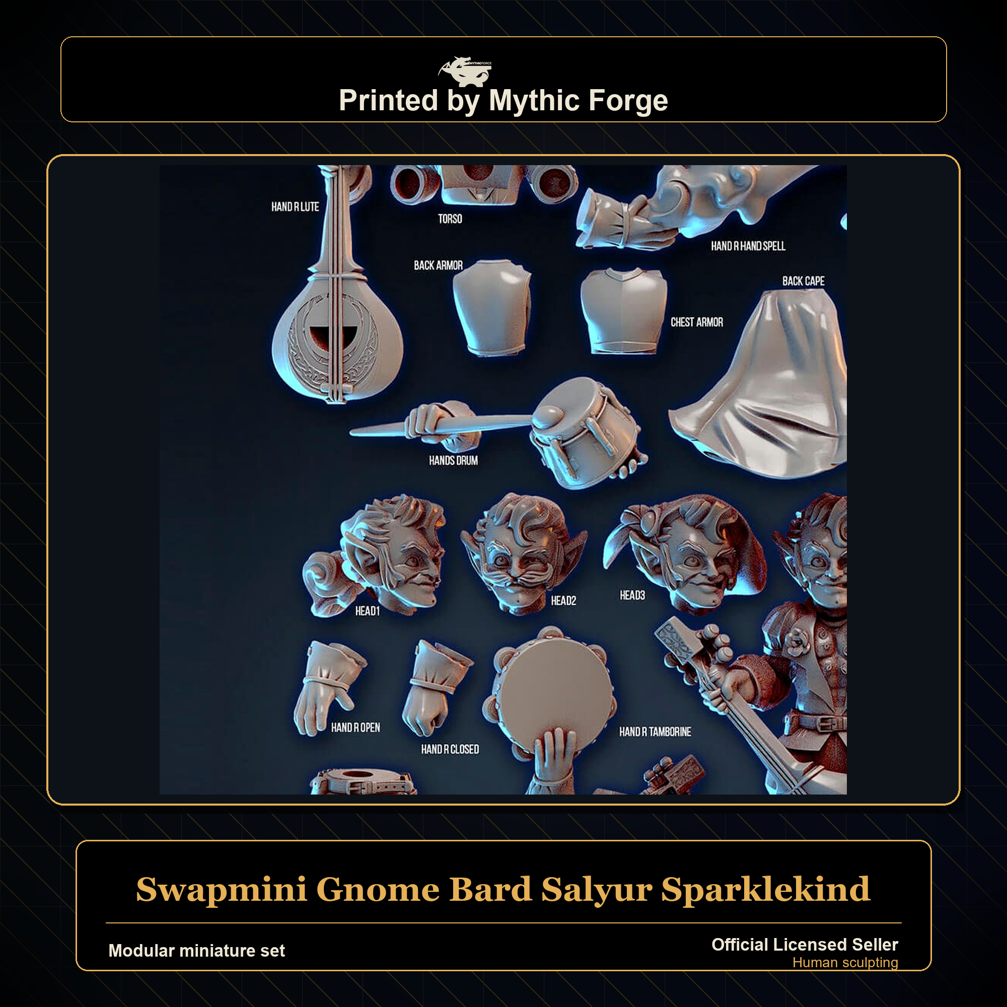 Modular RPG - Swapmini Gnome Bard - Salyur Sparklekind - Bundle modular miniature modular miniature set printed by Mythic Forge