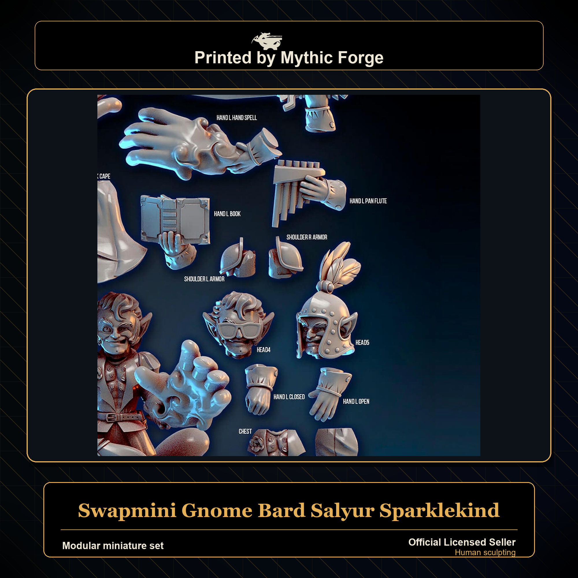 Modular RPG - Swapmini Gnome Bard - Salyur Sparklekind - Bundle modular miniature modular miniature set printed by Mythic Forge